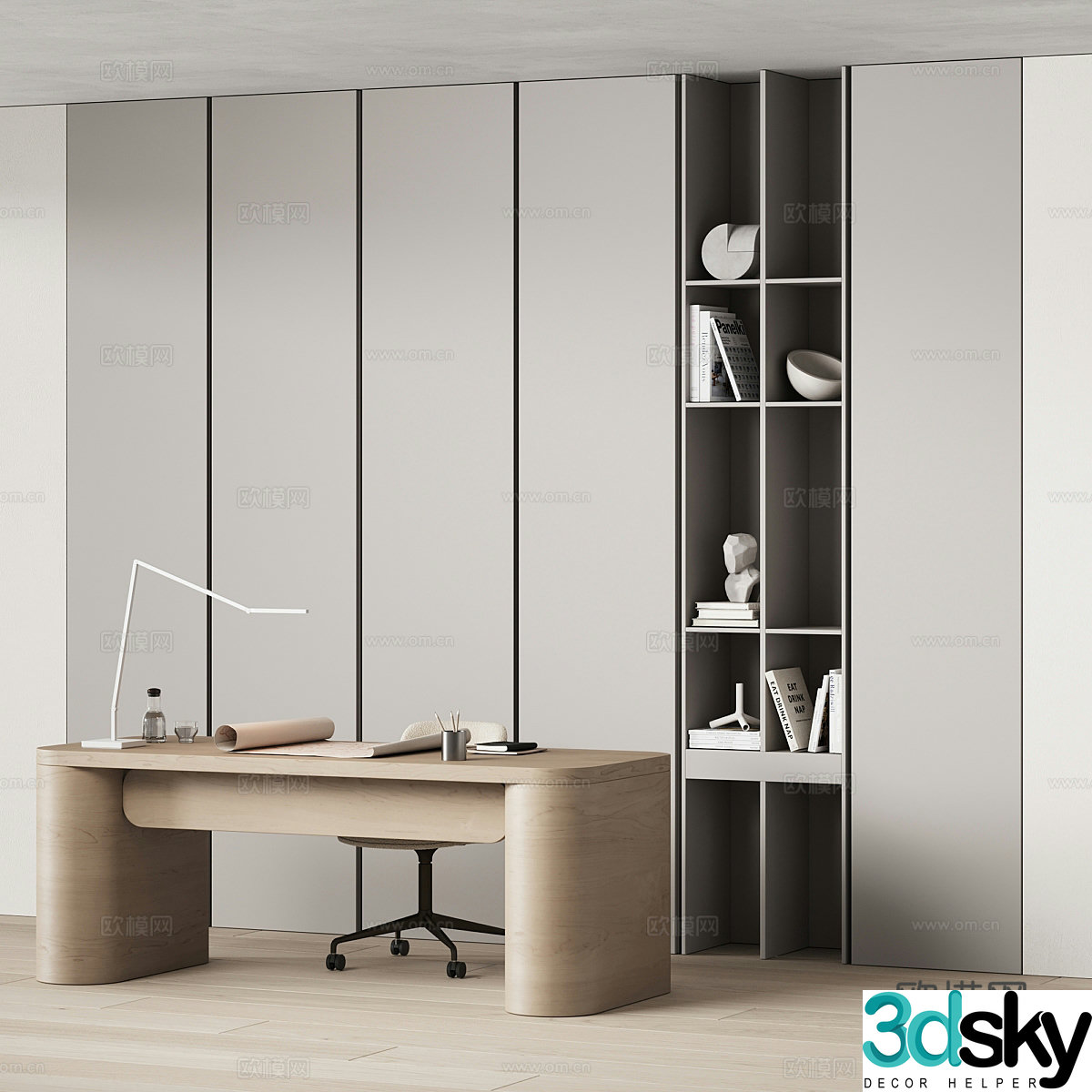 New Chinese style office desk and chair desk and chair 3D model