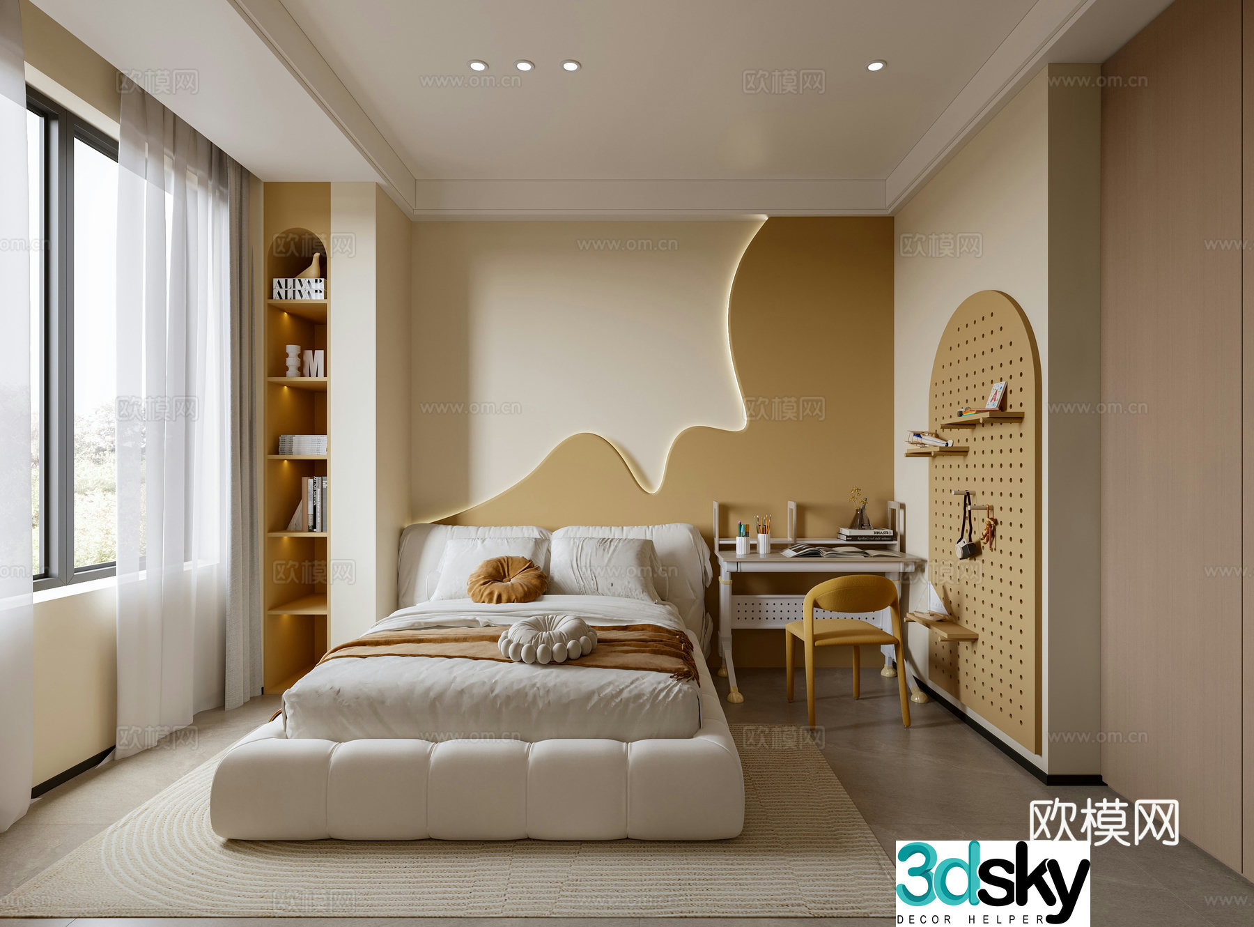 Modern children’s room Desk Modern bedroom Simple hole board Dressing table Children’s room 3D model