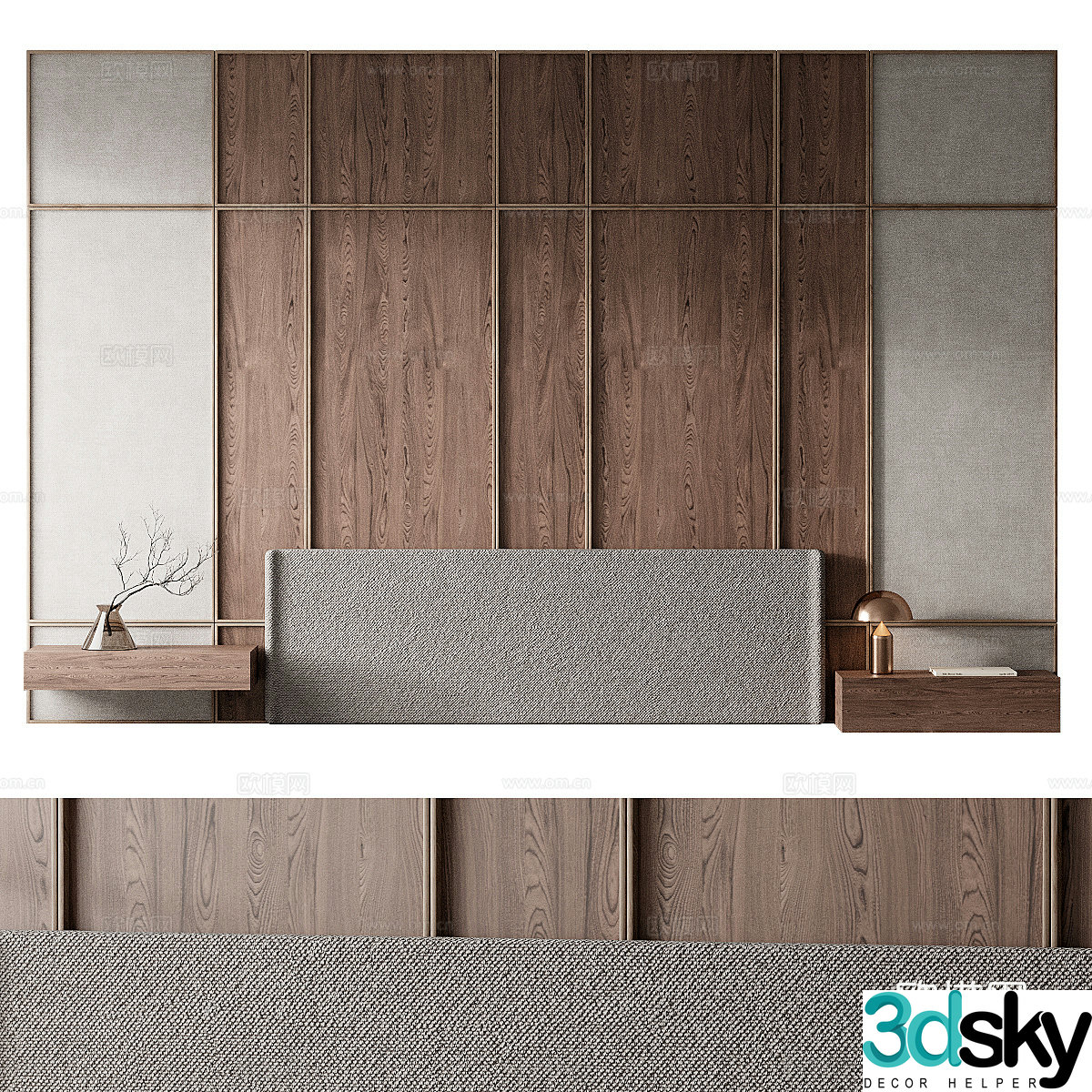 New Chinese style wabisa bedside background wall 3D model