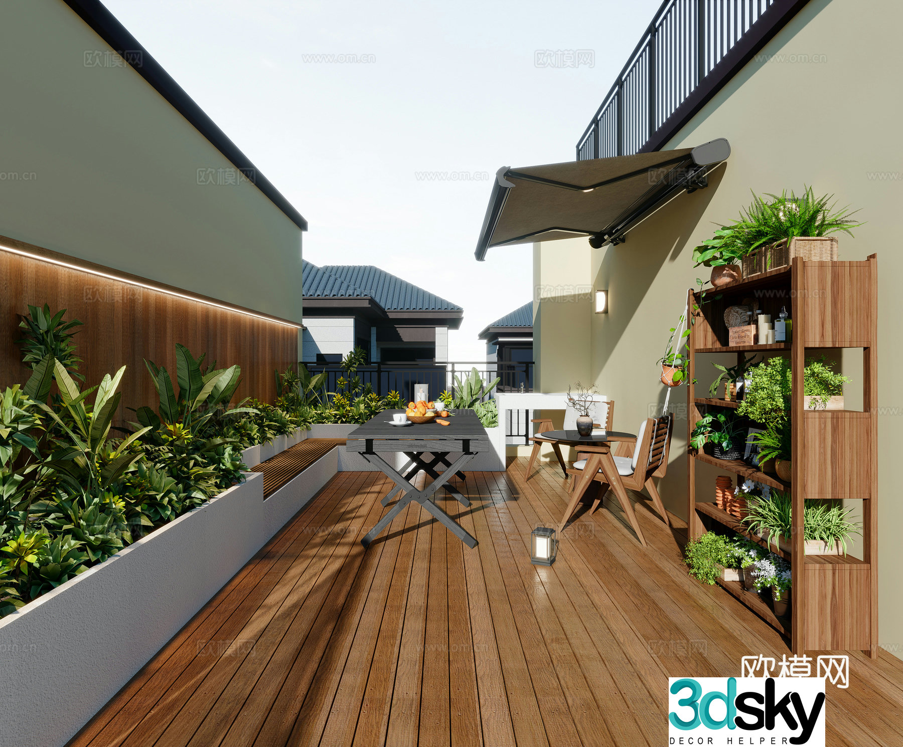 Modern roof garden potted plants retractable awning awning flowers plants and trees outdoor garden 3d model