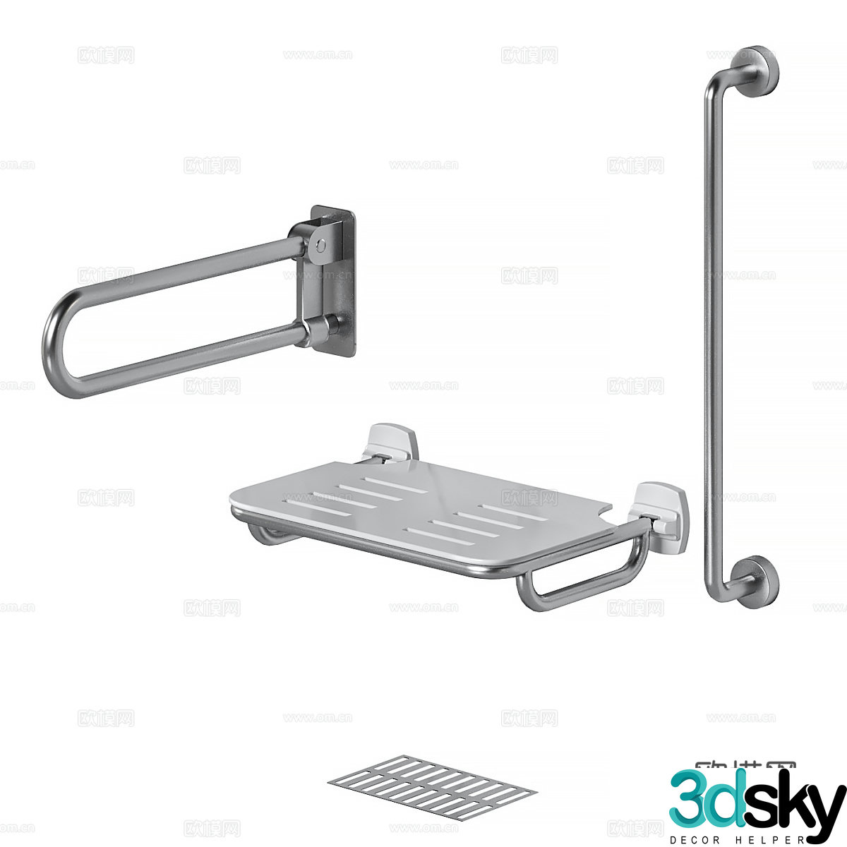 Folding seats in bathroom folding seats in bathroom safety and anti-slip wall stools for elderly people accessible 3D model for disabled people
