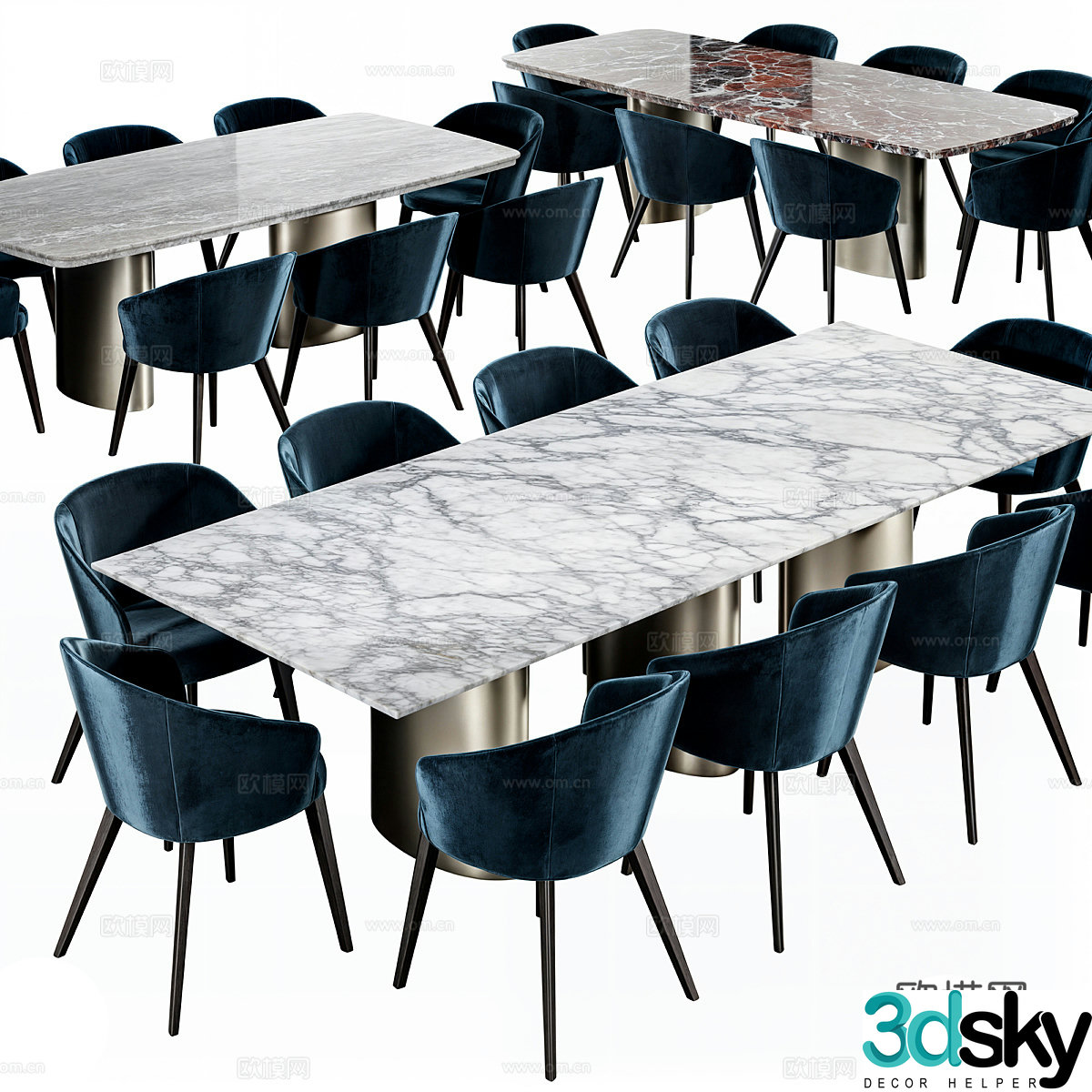 Modern Italian light luxury TANGERI marble dining table and chair 3D model