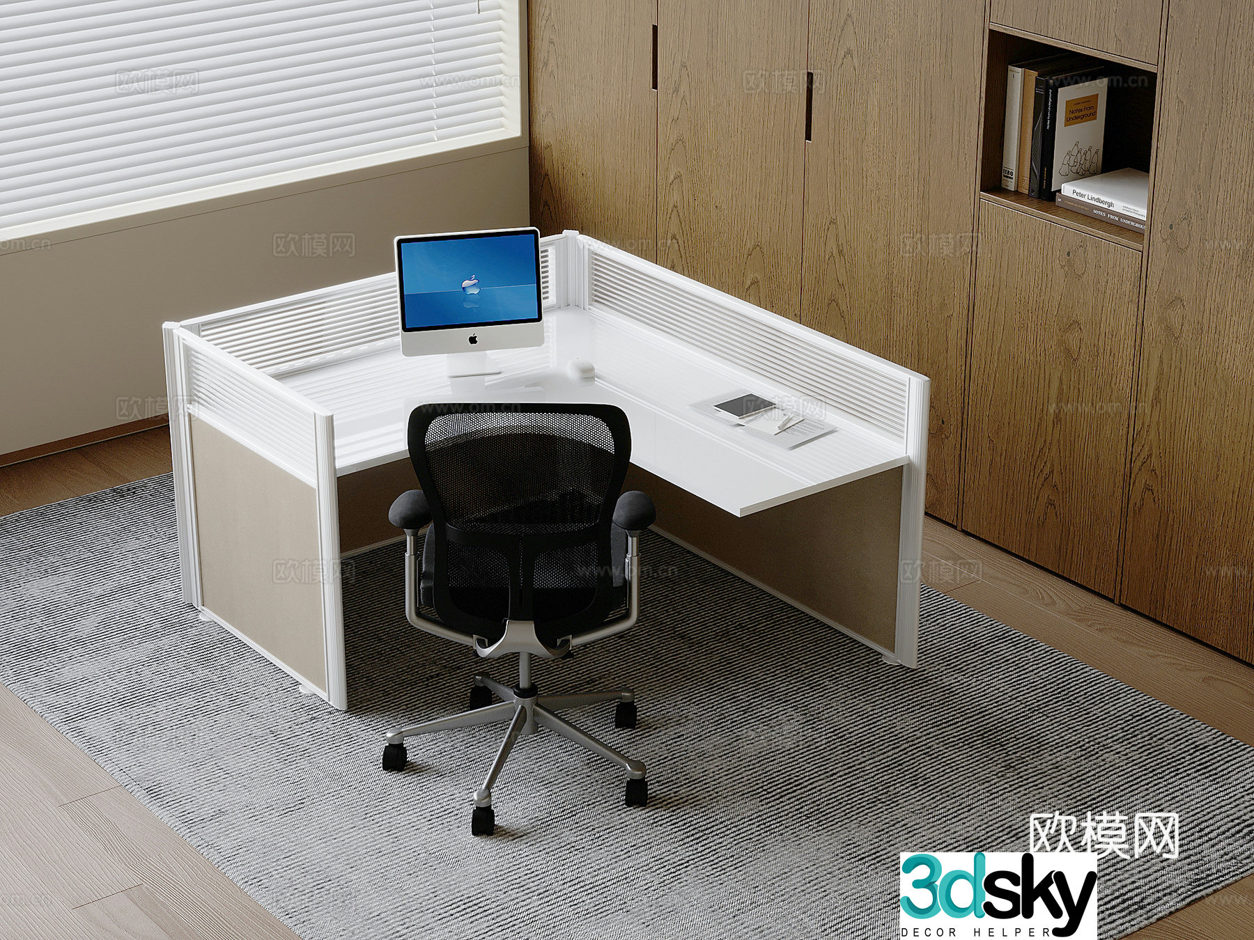 Solid wood office desk chair rotary lift boss chair Apple desktop computer 3D model