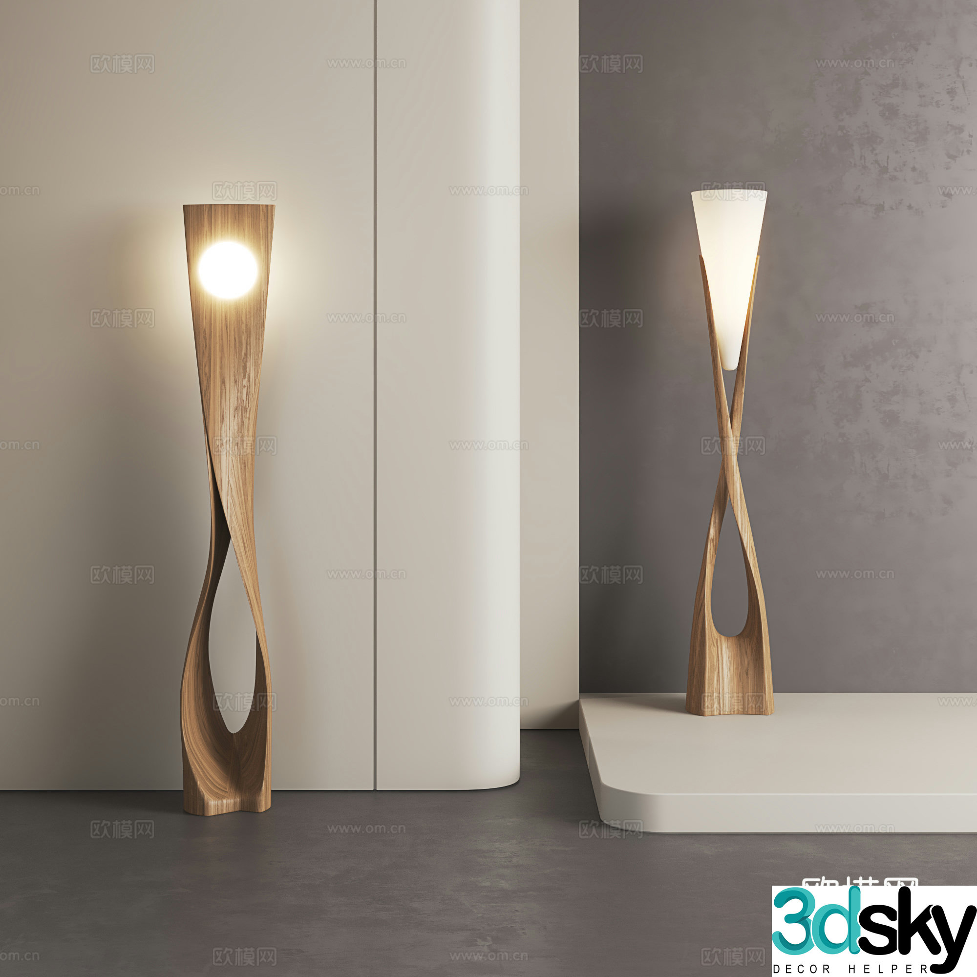 Wasabi wind floor lamp solid wood floor lamp retro floor lamp log floor lamp 3d model
