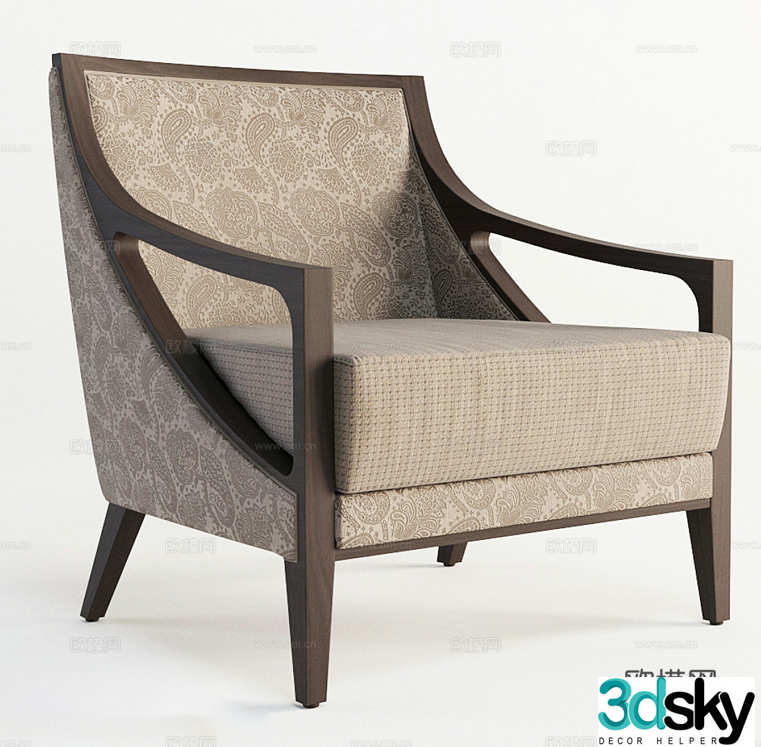 Medium-old single sofa Fabric single sofa Fabric leisure chair Medium-old single chair 3D model