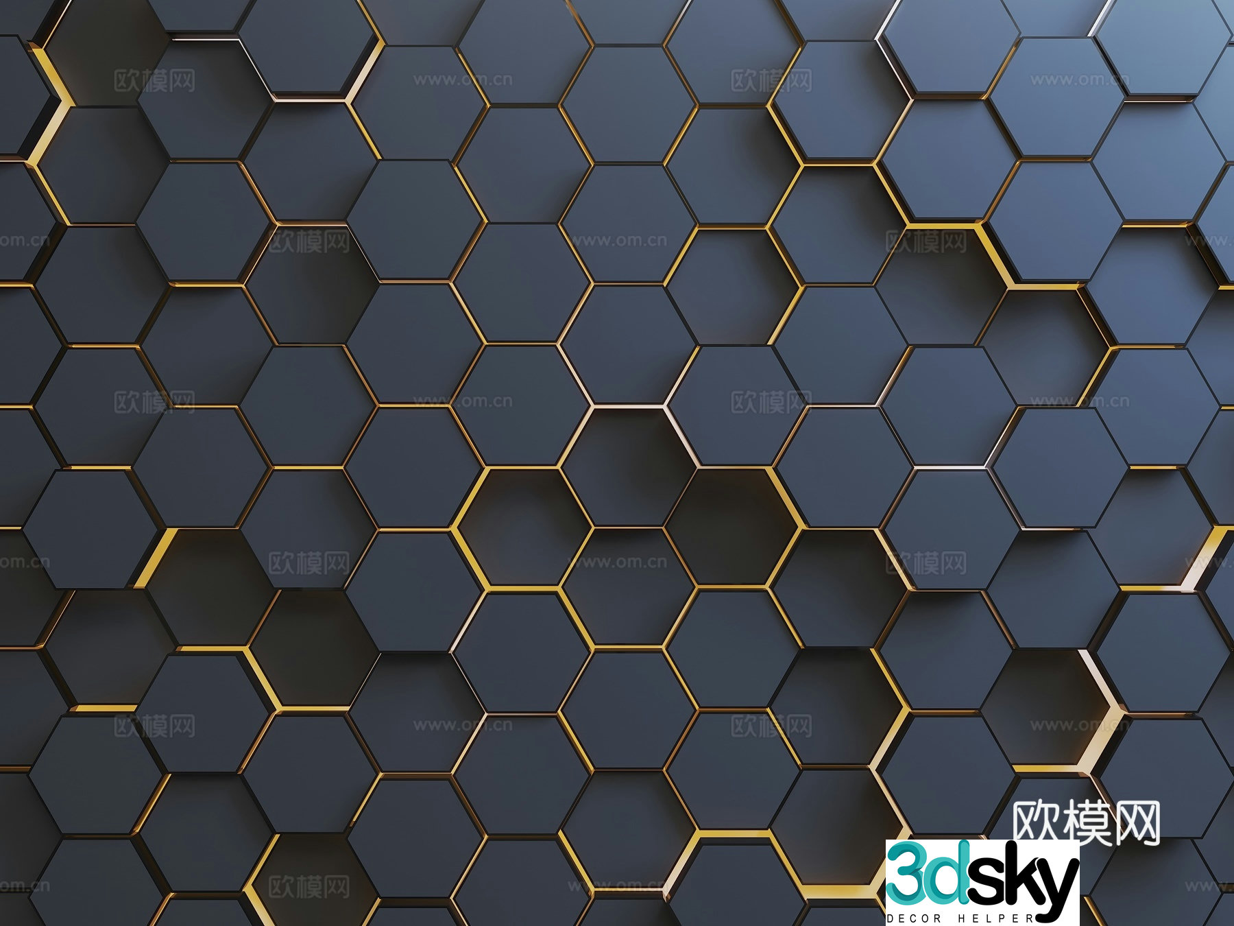 Hexagonal technology background wall Modern technology background wall Geometric background wall Hexagonal decoration Science 3D model