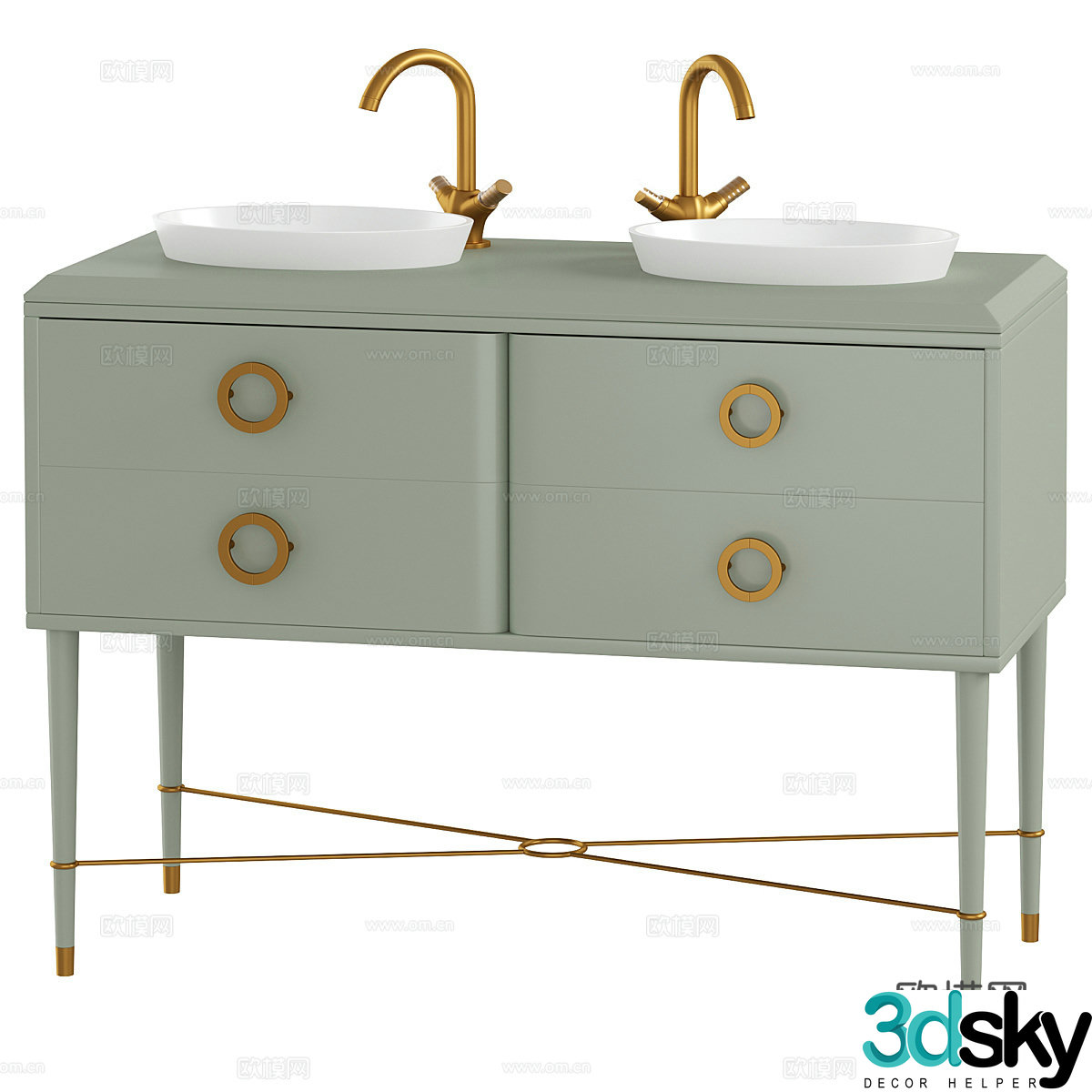 Creamy air washbasin double basin children’s washbasin countertop basin faucet bathroom cabinet 3D model