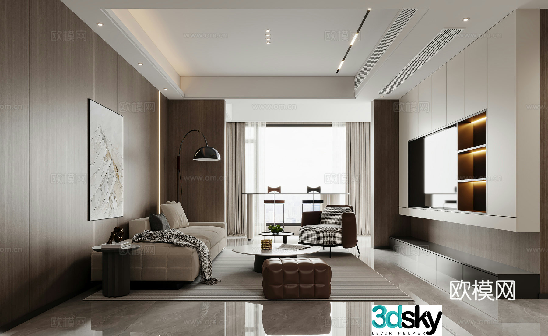 Modern Italian living room sofa coffee table combination 3D model