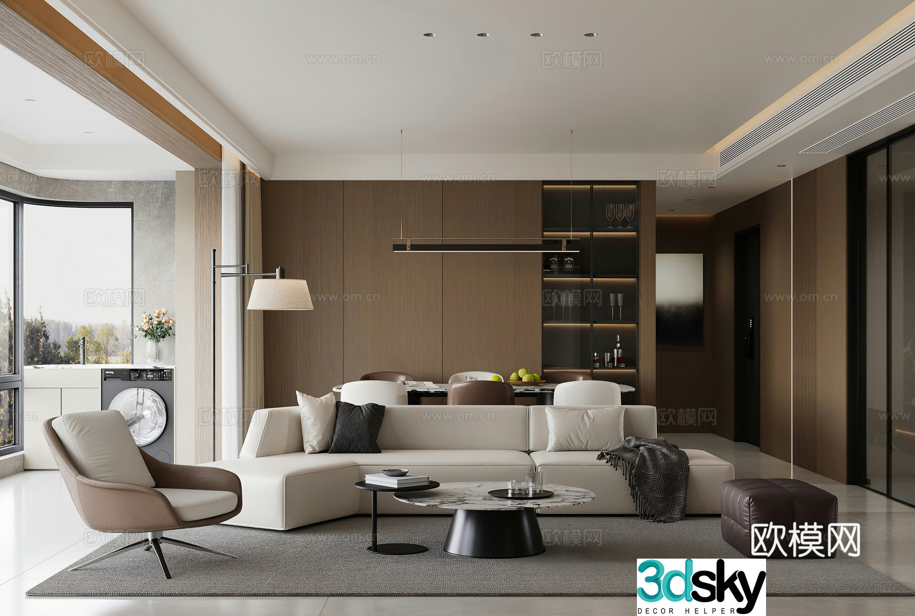 Modern living and dining room Combination sofa Leisure chair Dining table Light luxury Modern living room Italian 3D model