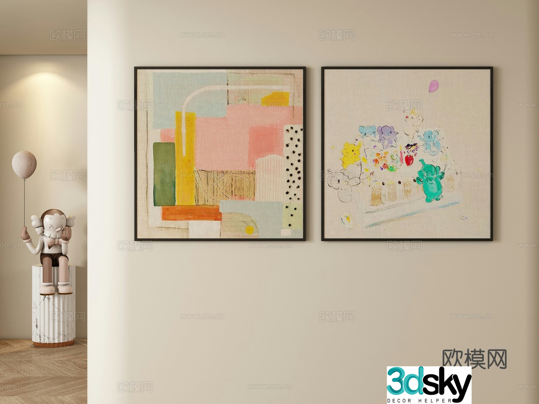 Cream style decorative painting hanging painting 3d model