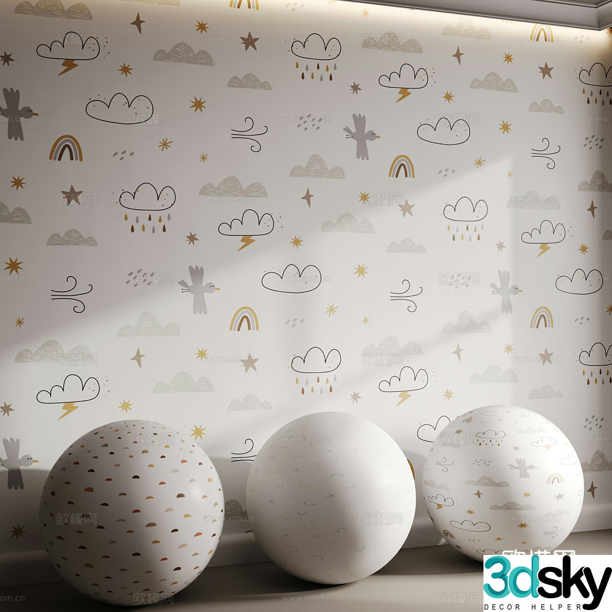 Modern children’s room wallpaper wall cloth 3d model