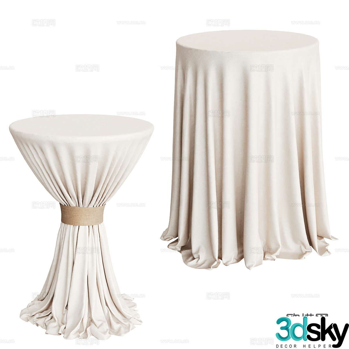 Modern cocktail table with linen tablecloth 3d model