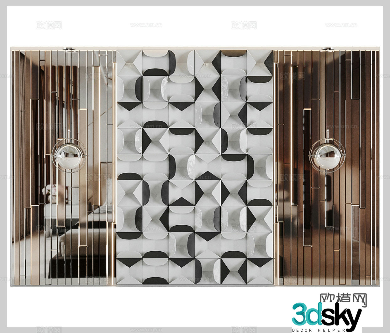 Fabric background wall soft bag hard bag bedroom background wall bedside background wall light luxury background wall 3D model