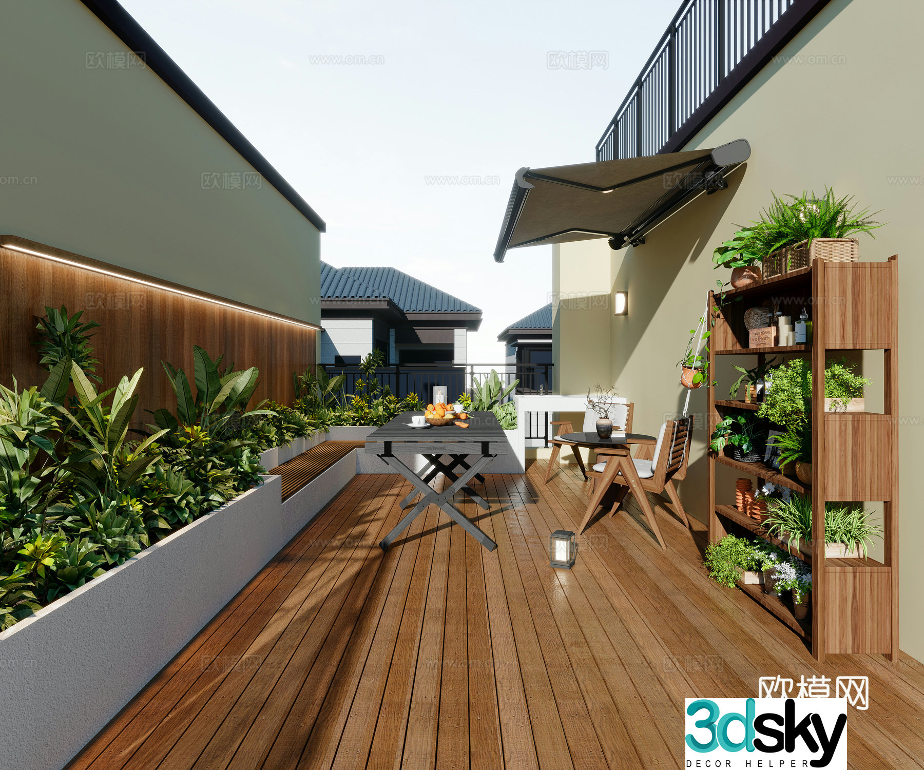 Duplex top floor terrace garden 3d model