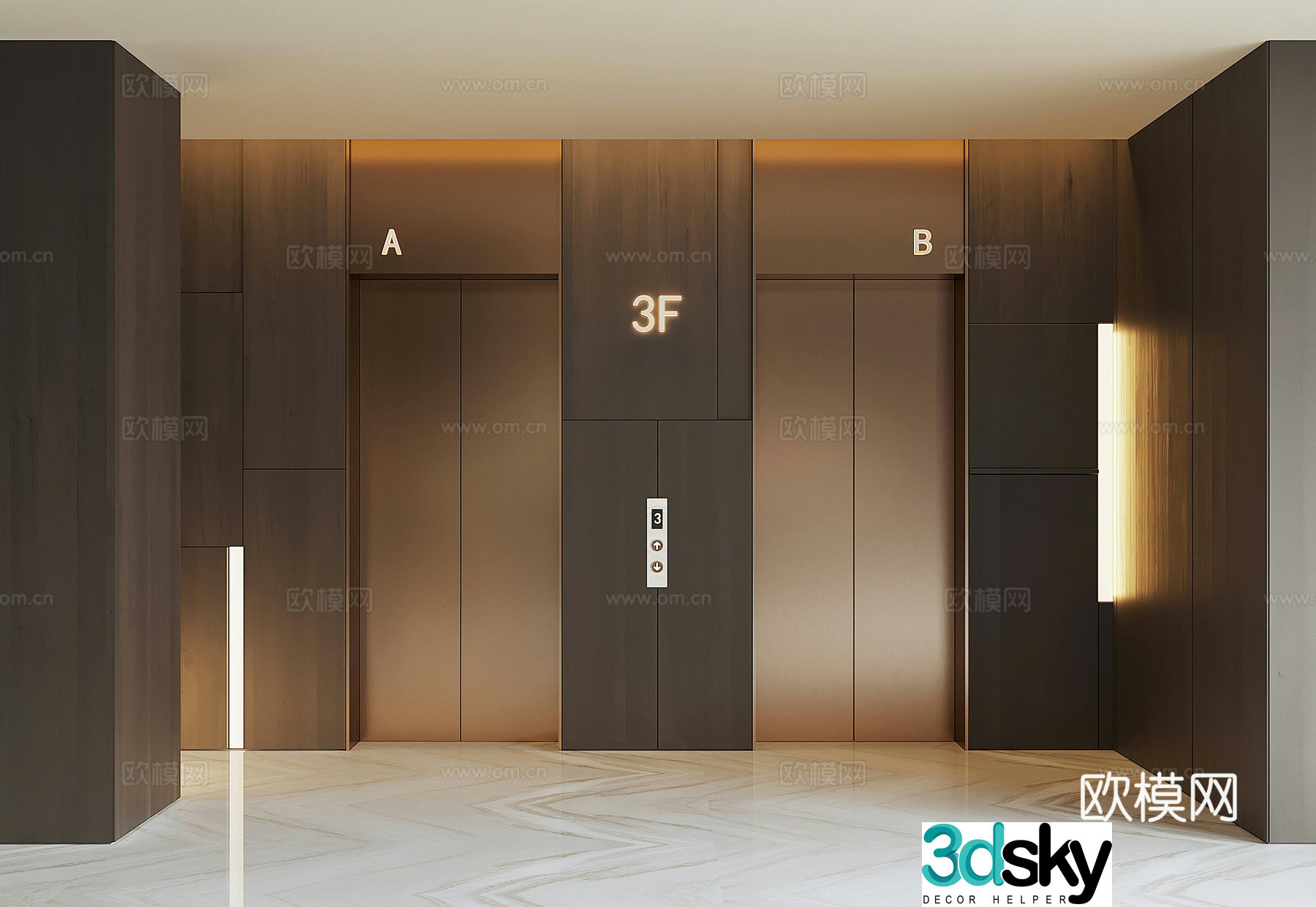 Modern hotel elevator hall 3d model