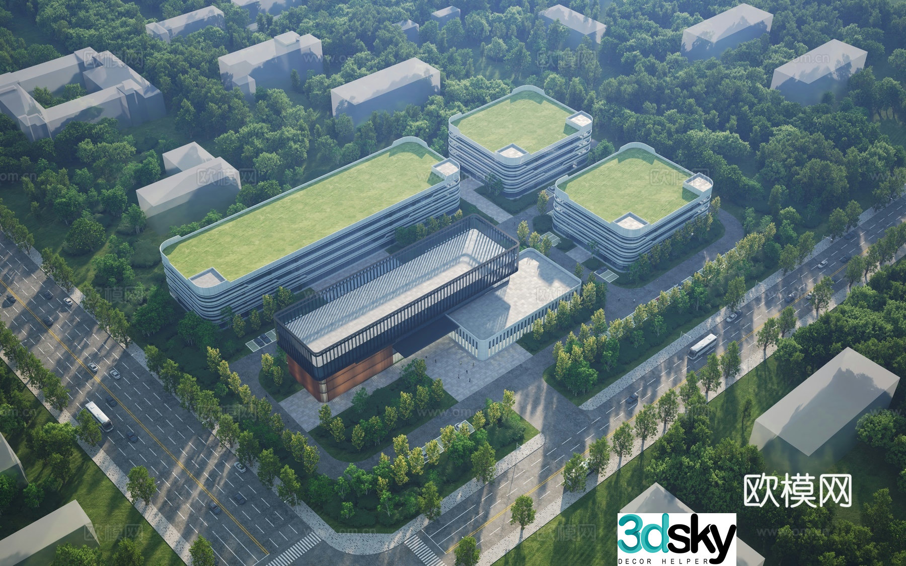 3D model of factory building industrial park office building