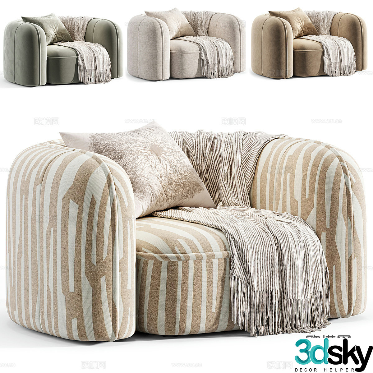 Modern Cream Style Luzaro Royalty Casual Sofa 3D Model
