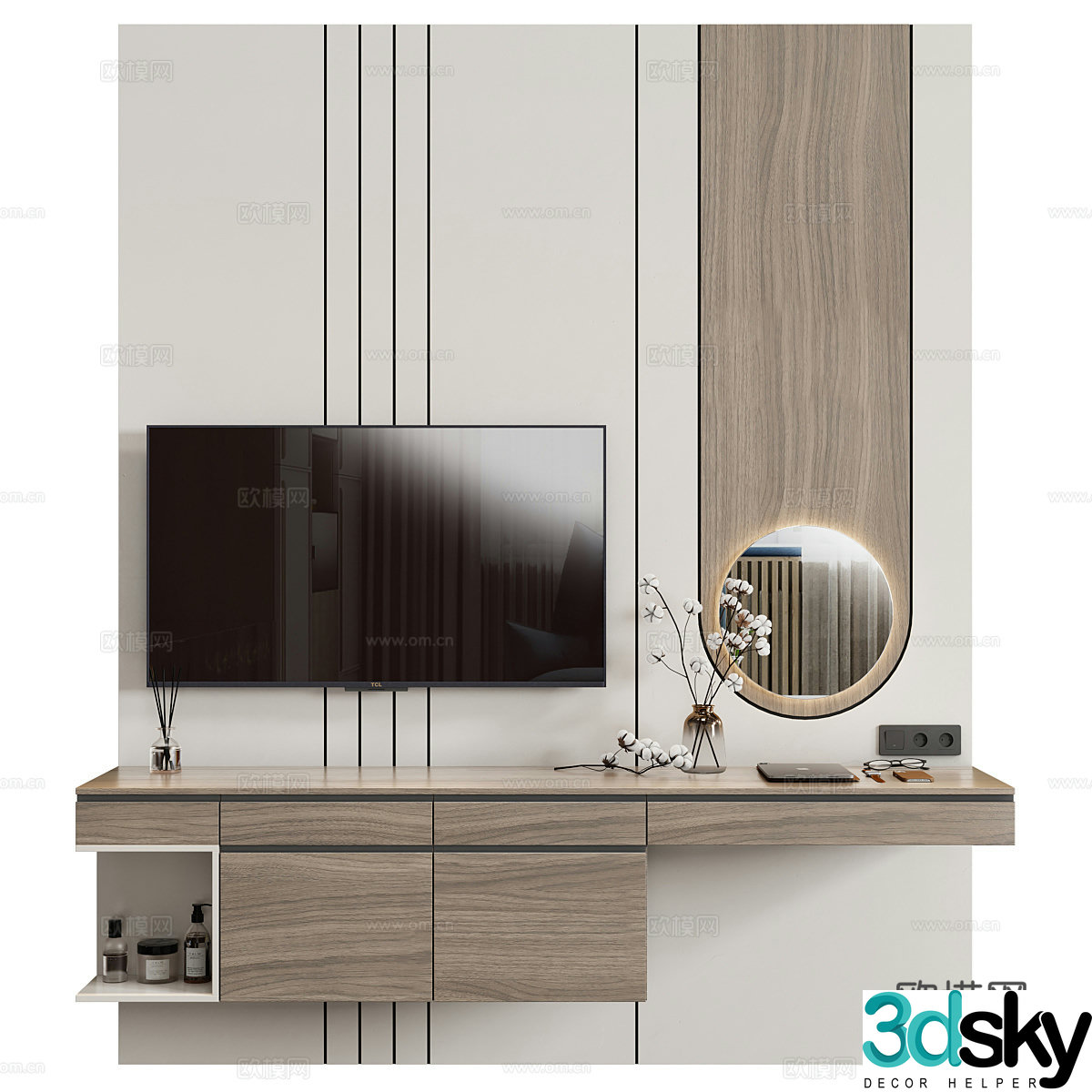 Bedroom TV background wall TV cabinet hanging TV cabinet TV background wall TV cabinet ornament 3d model