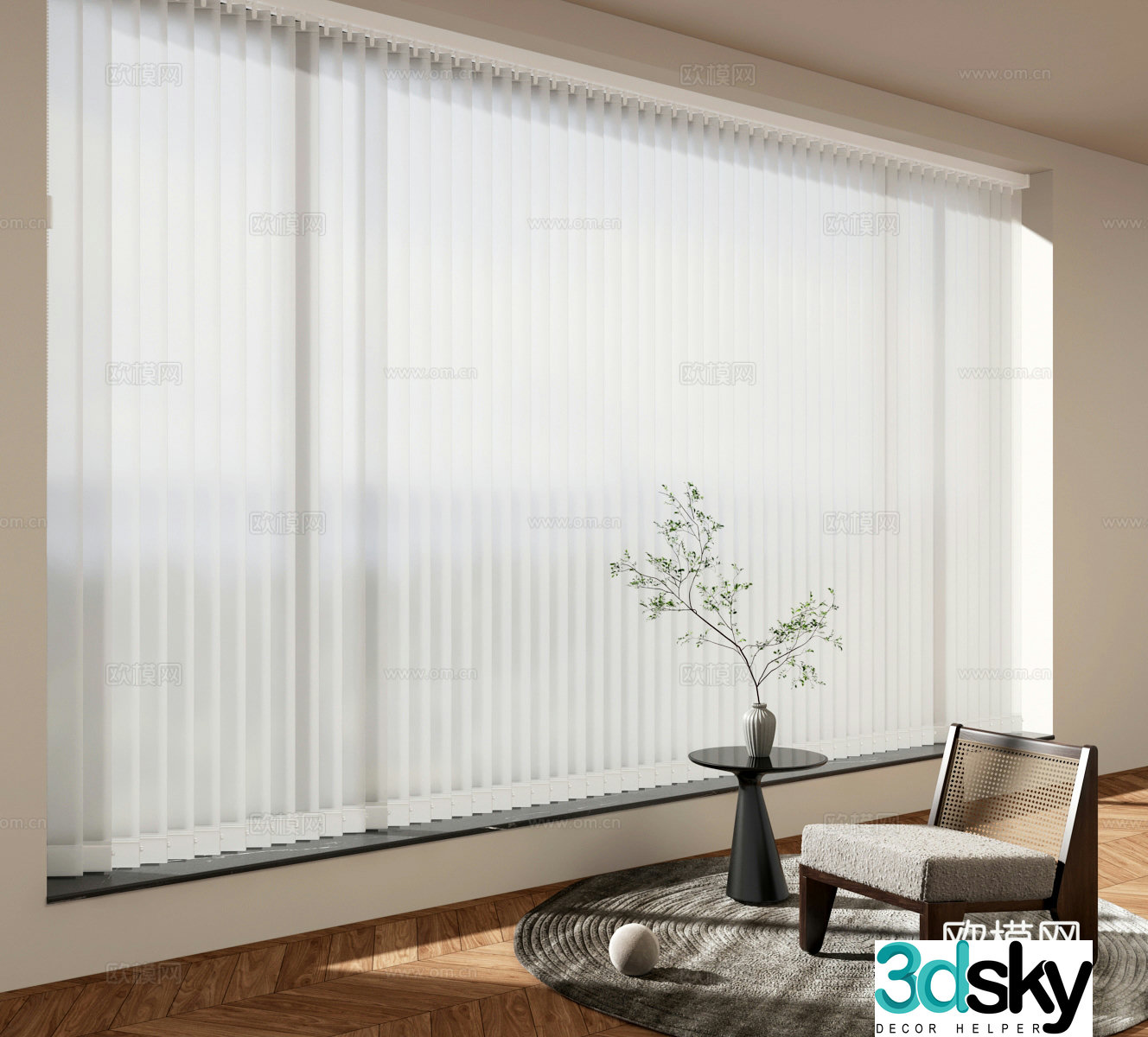 Dream curtain venetian blinds floor-to-ceiling windows casual sofa carpet 3d model
