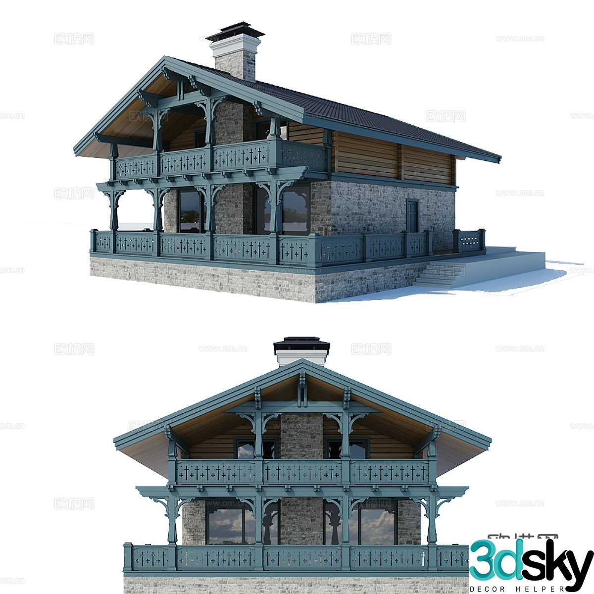 Simple European architecture Simple European villa Classical villa Retro villa Medieval villa Stone brick house 3D model