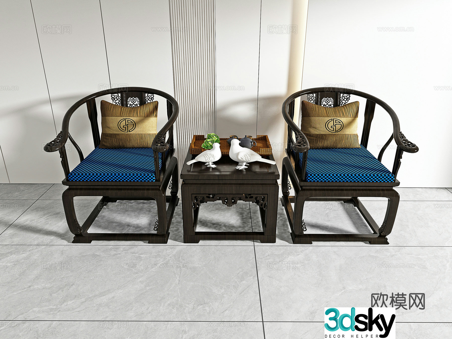 Chinese casual chair combination 3D model