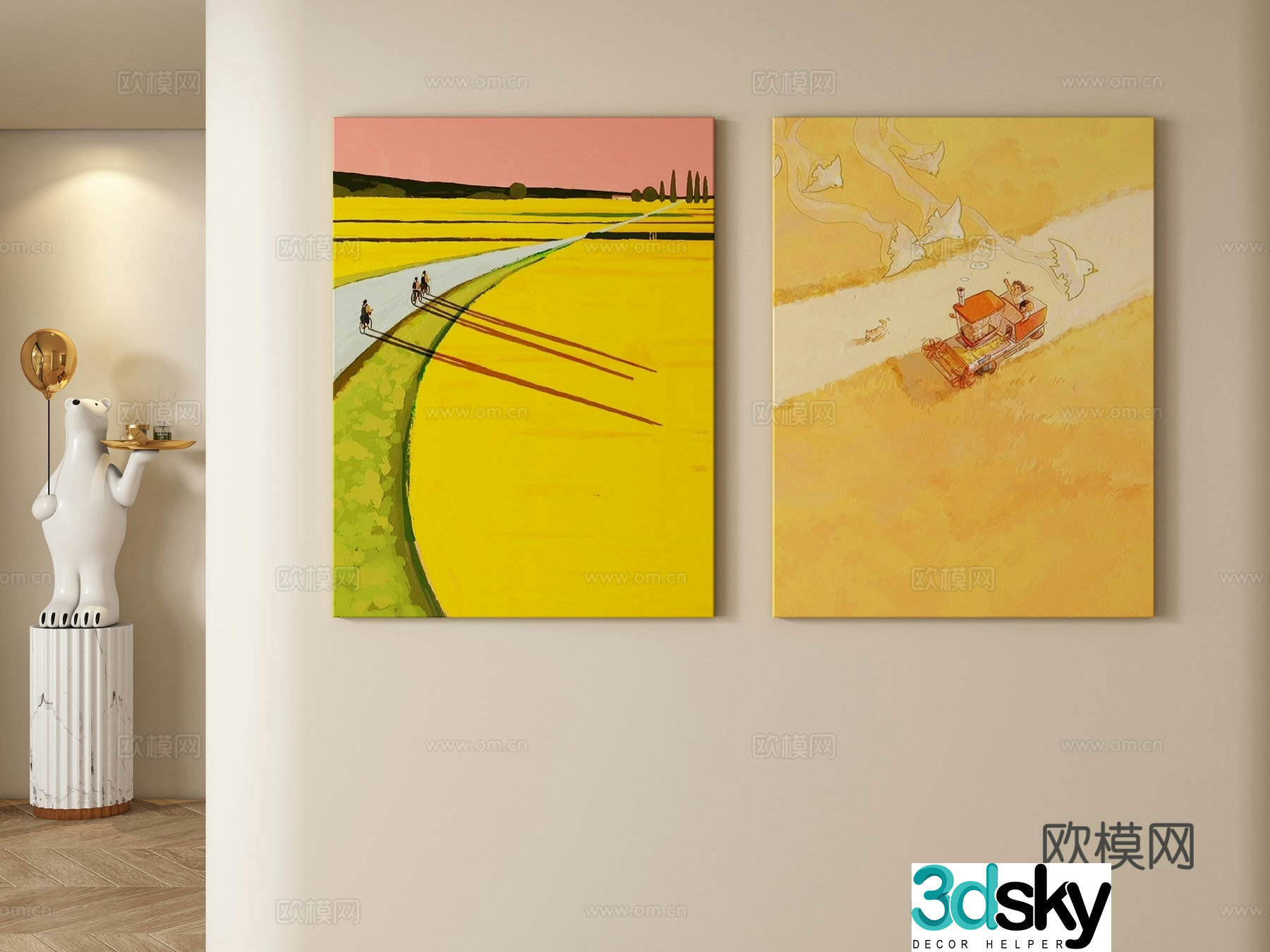 Cream style decorative painting hanging painting 3d model
