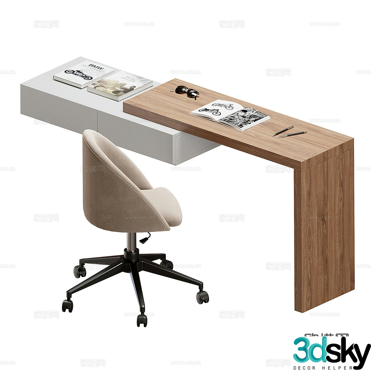 Middle-aged desk and chair Study desk and chair Office desk and chair Solid wood desk Study supplies Office supplies 3D model