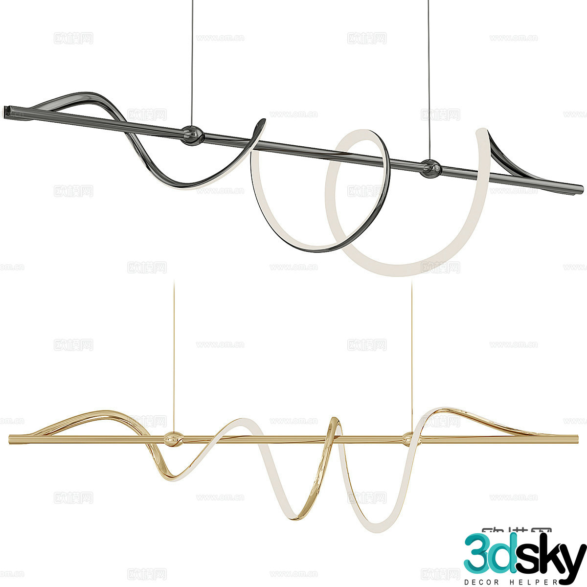 Modern light luxury linear decorative chandelier 3d model
