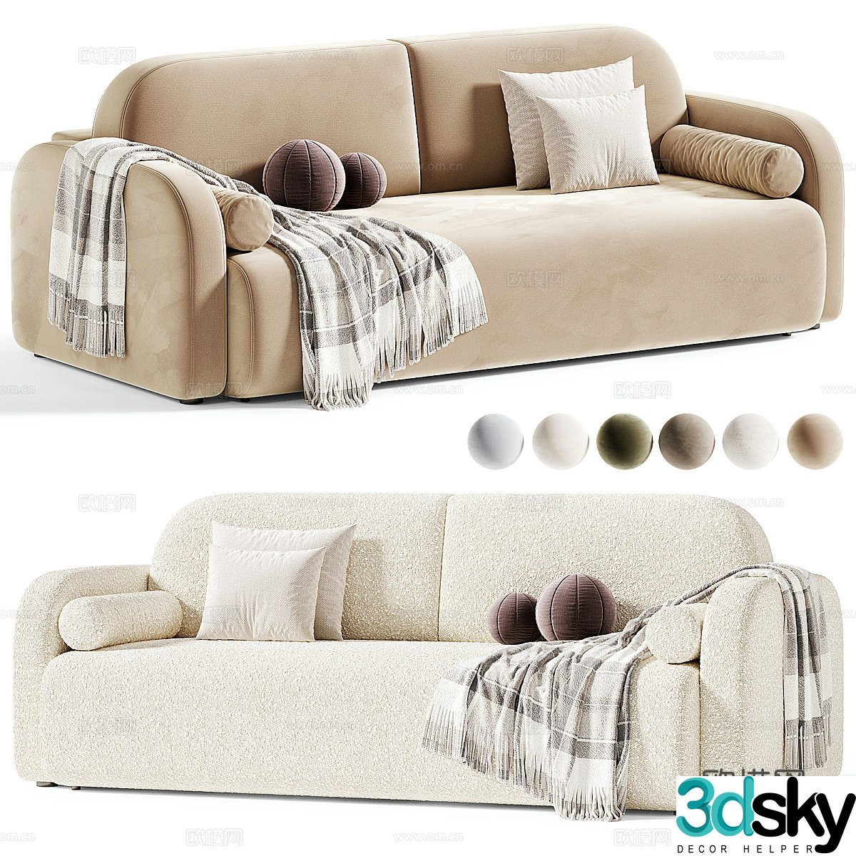 Creamy style double sofa small sofa milky white sofa lamb ferment sofa living room sofa office 3d model