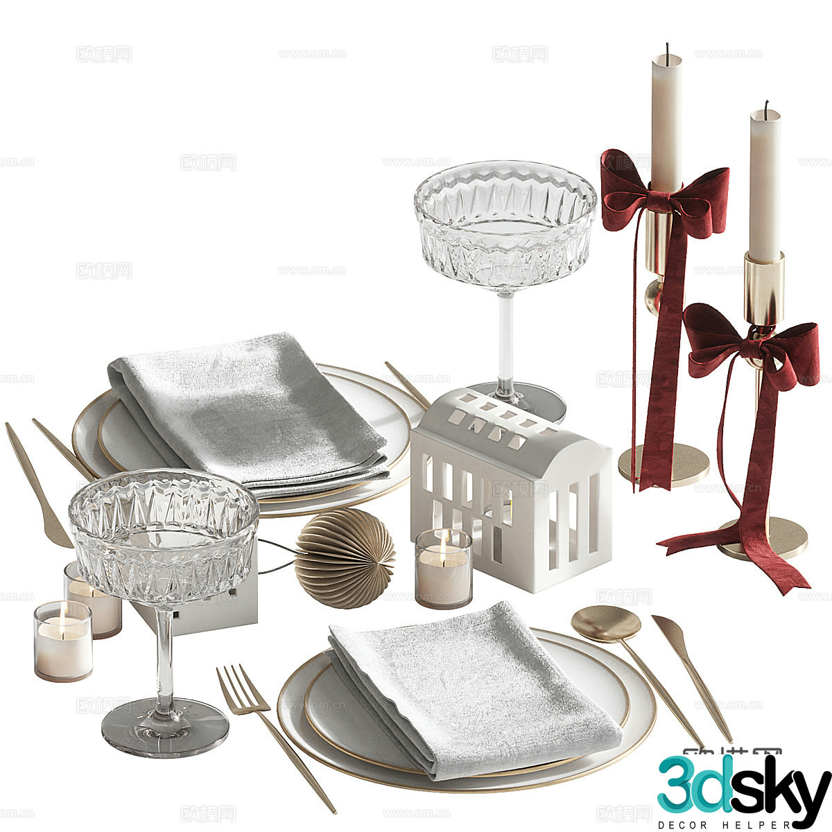 Dining table decorations tableware decorations side cabinet decorations kitchen decorations candlesticks dishes glass cups 3d model