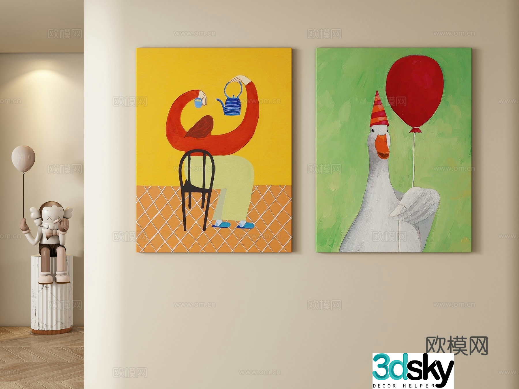 Cream style decorative painting hanging painting 3d model