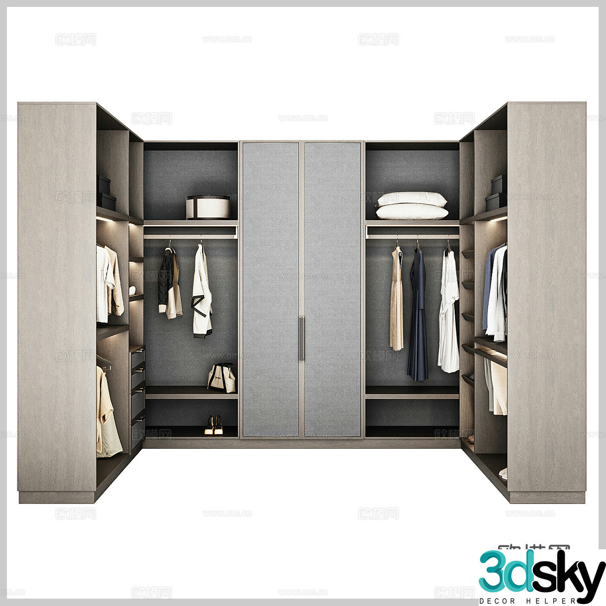 Solid wood wardrobe Simple wardrobe Light luxury wardrobe Cloakroom Wardrobe ornaments Wardrobe pendant Clothes 3D model