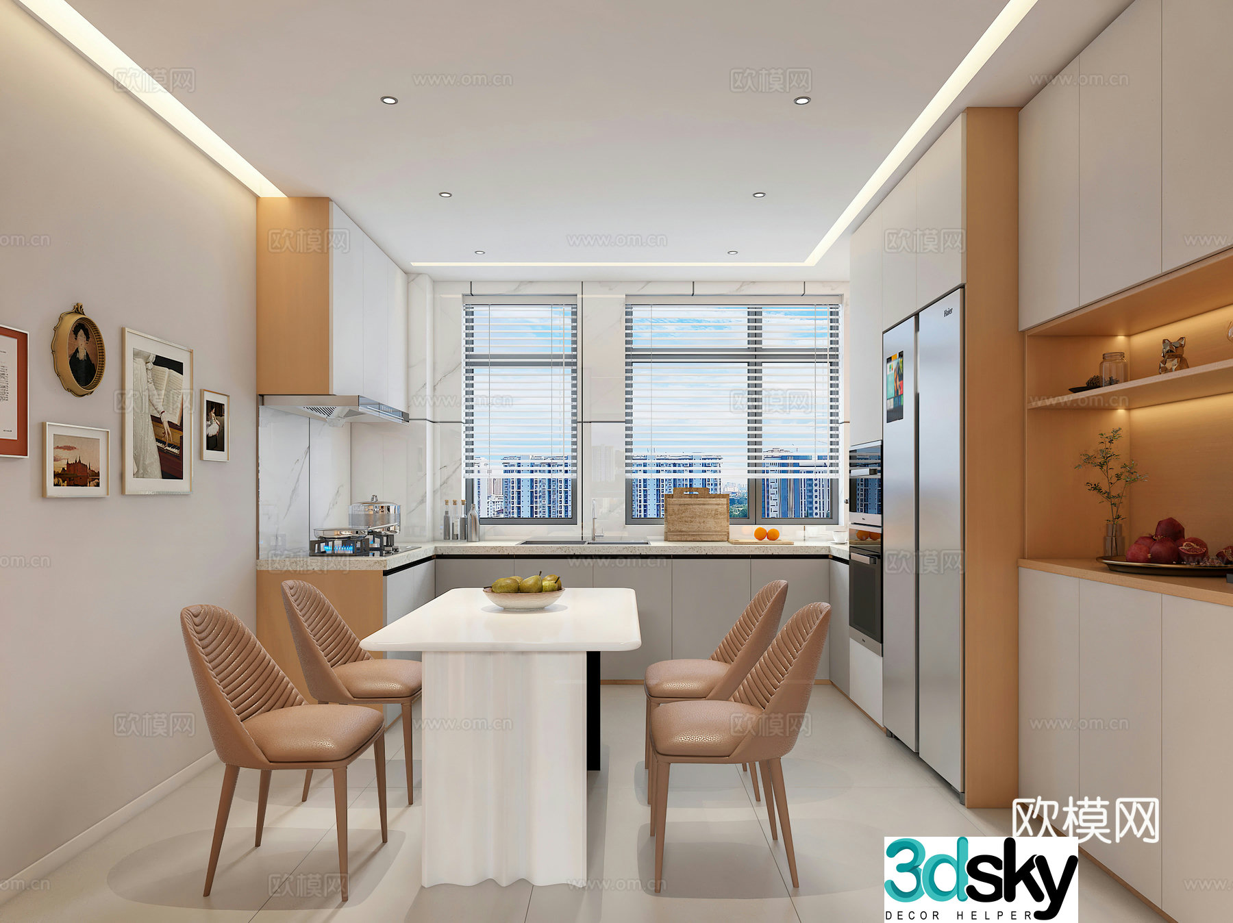 Modern restaurant Open kitchen Western kitchen Nordic restaurant Simple modern living restaurant Wine cabinet 3d model