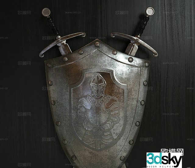European style wall decoration sword and shield 3D model