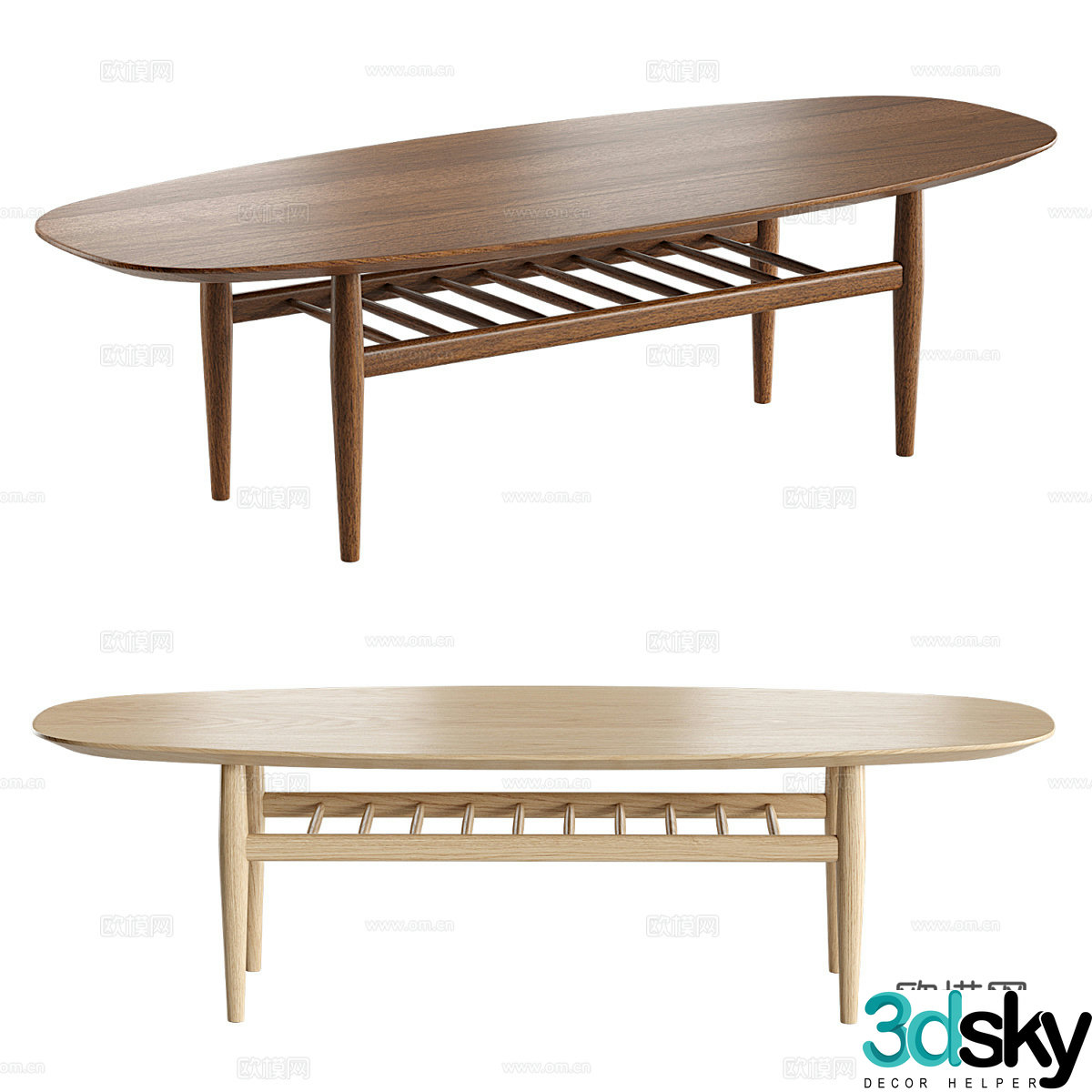 Middle-aged tea table solid wood tea table dining table negotiation table wooden tea table oval tea table homestay tea 3D model