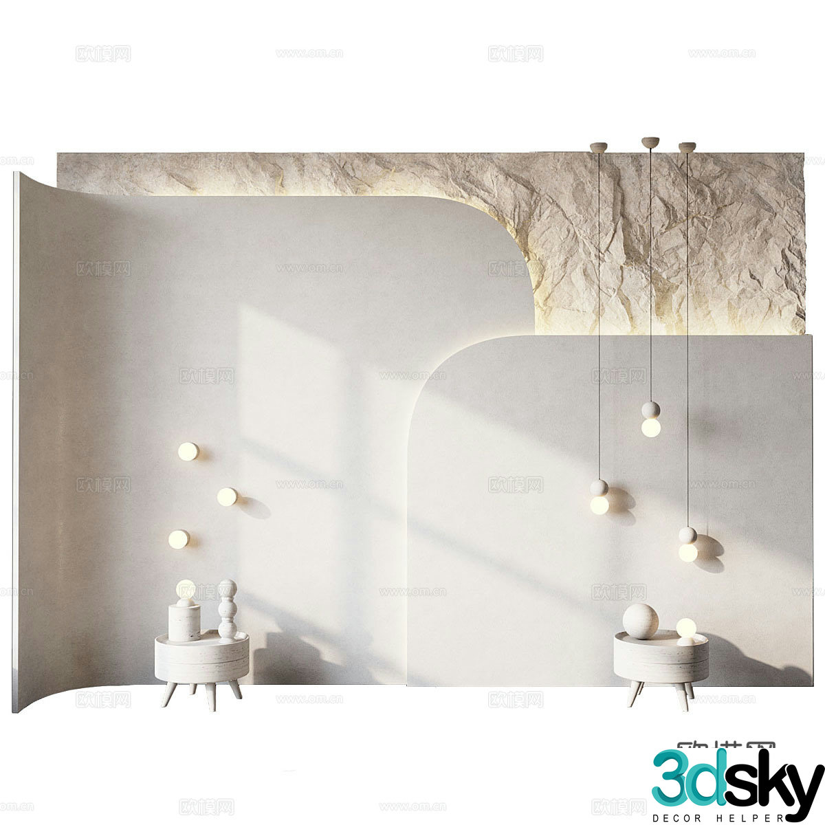 New Chinese style wabisa bedside background wall 3D model