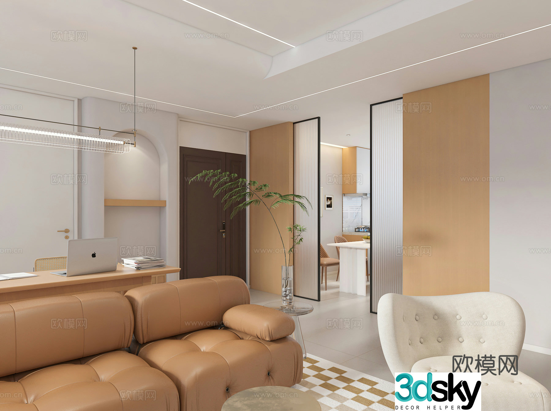 Modern living room Combination sofa Leisure chair Cream style leisure chair Ornament Decoration Vase 3D model