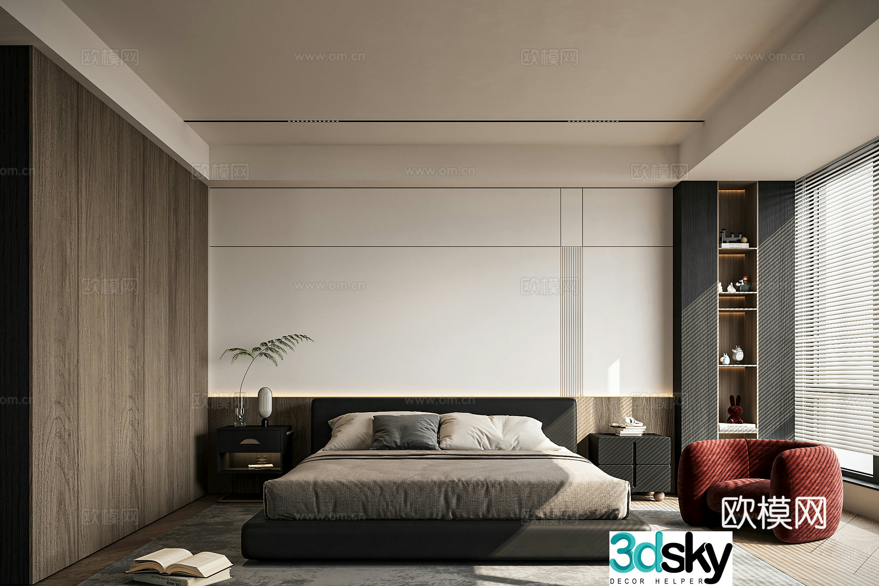 Modern minimalist bedroom 3d model