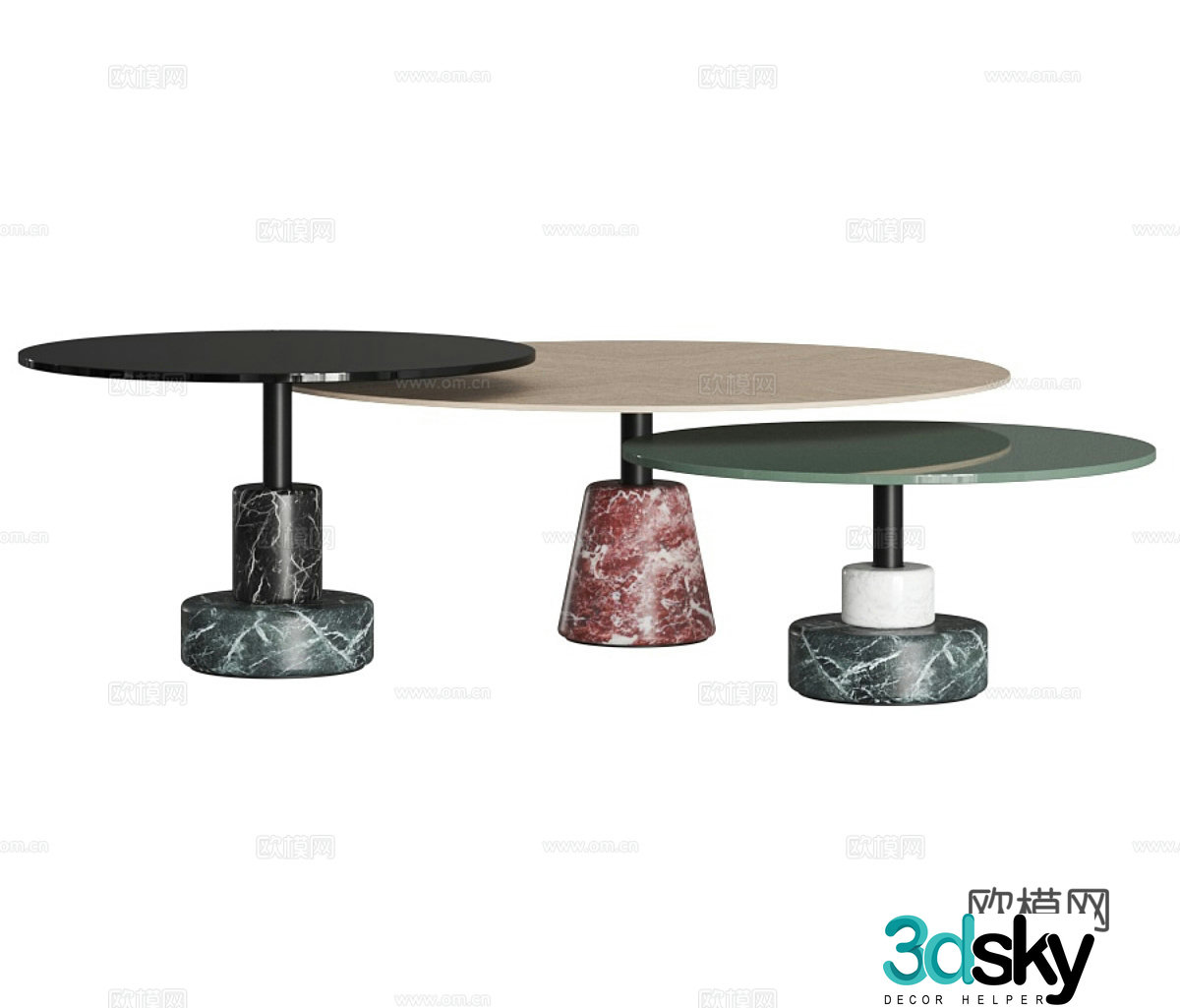 Coffee table combination Marble coffee table round table side table stone side table 3D model