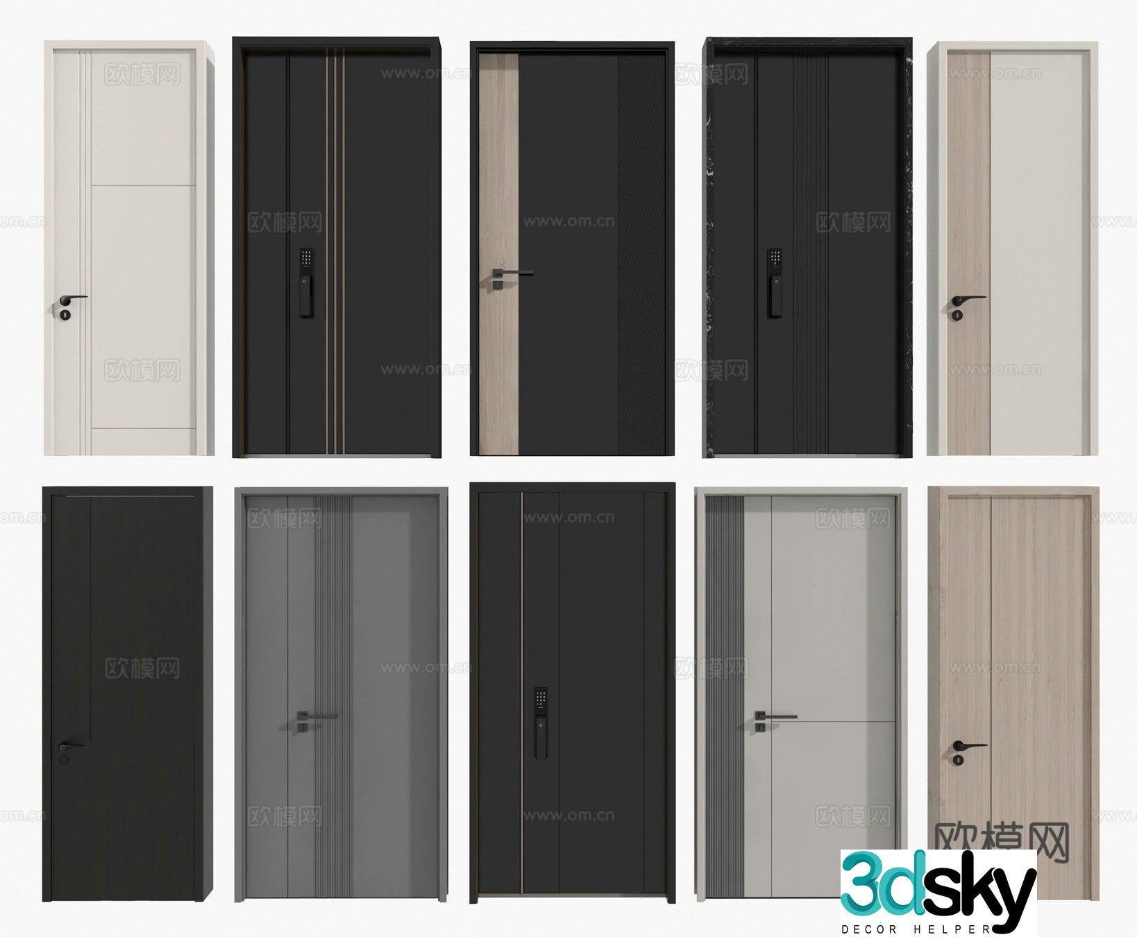 Modern password door single-opening wooden door 3d model