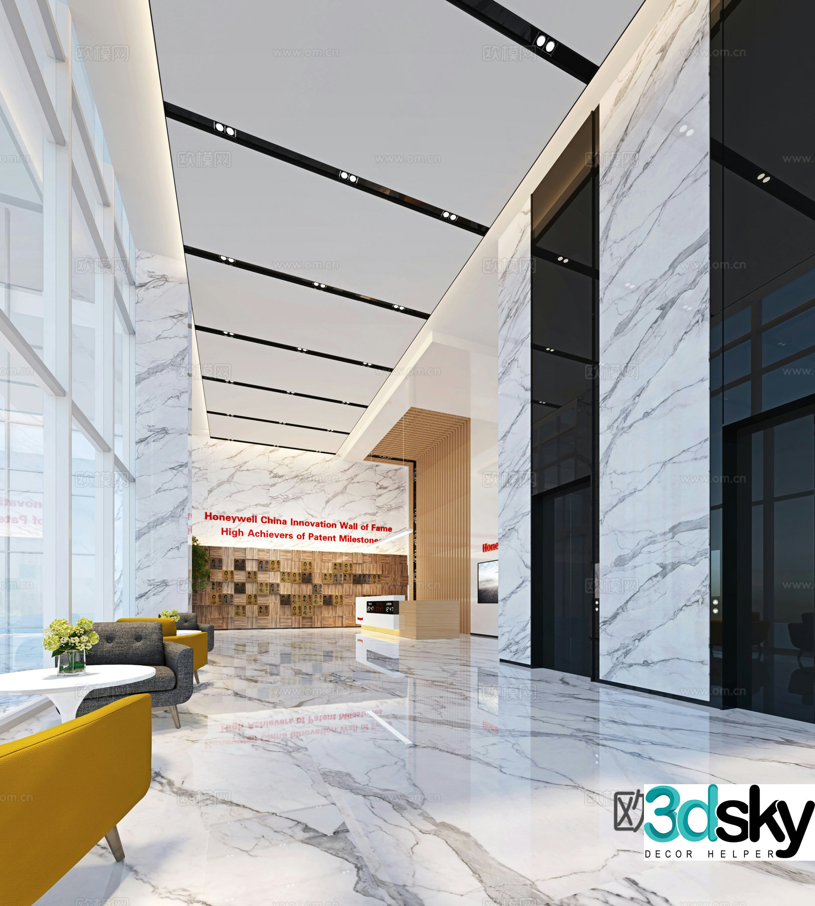 Office hall lobby elevator hall 3D model 3D model