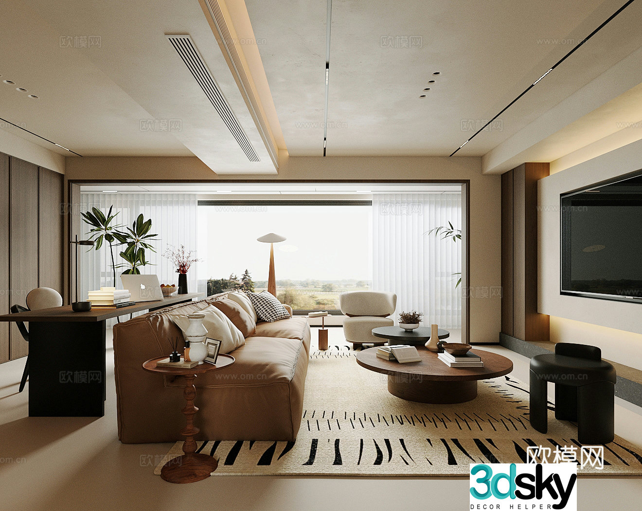 Middle style living room large apartment living room Wavizu Living room horizontal living room sofa coffee table 3D model