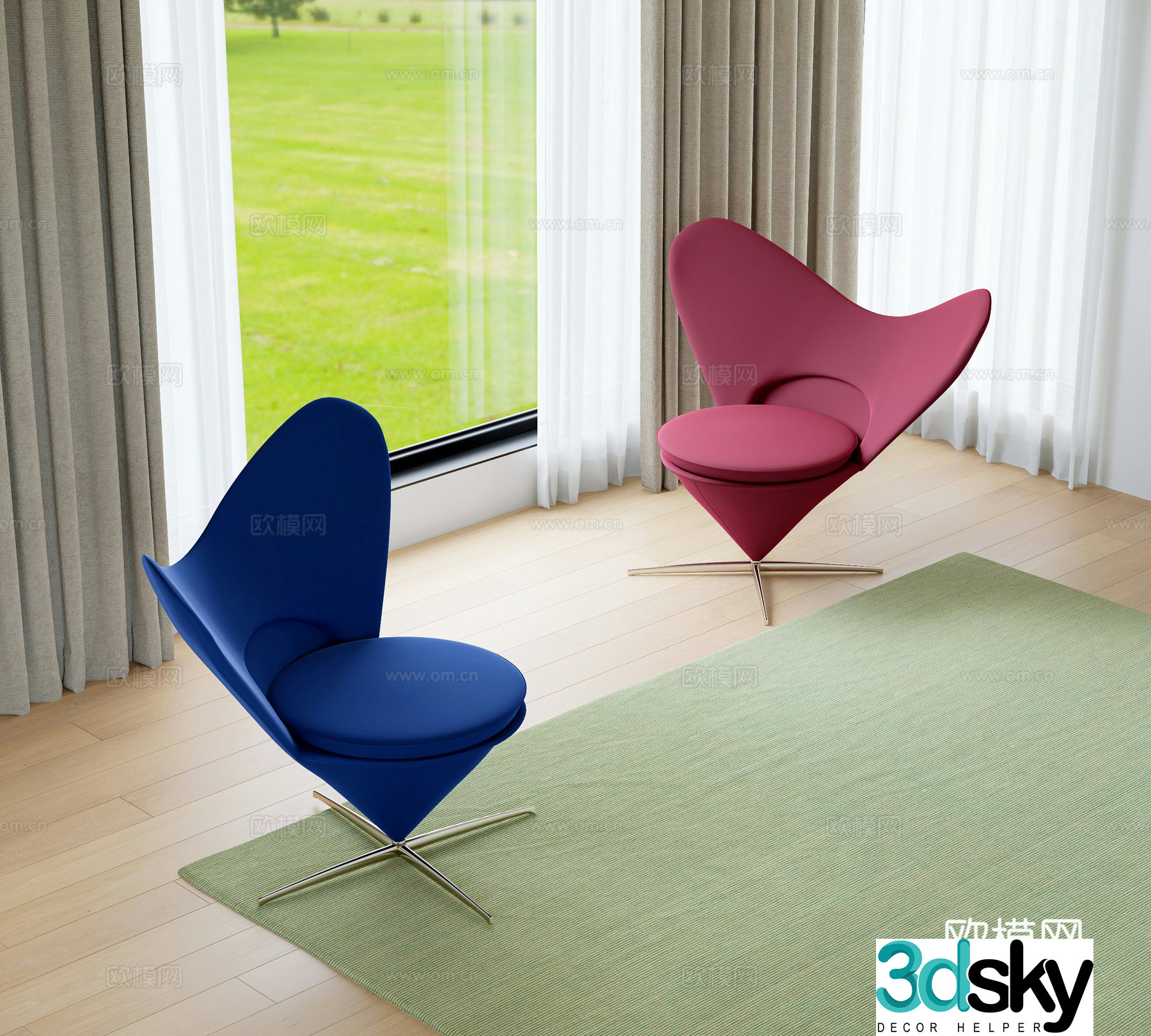 Nordic heart-shaped backrest 3D model