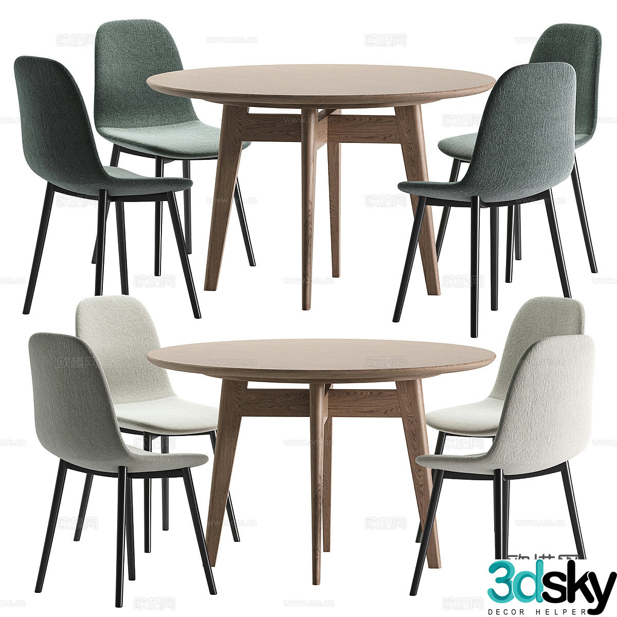 Modern round dining table and chair combination 3D model