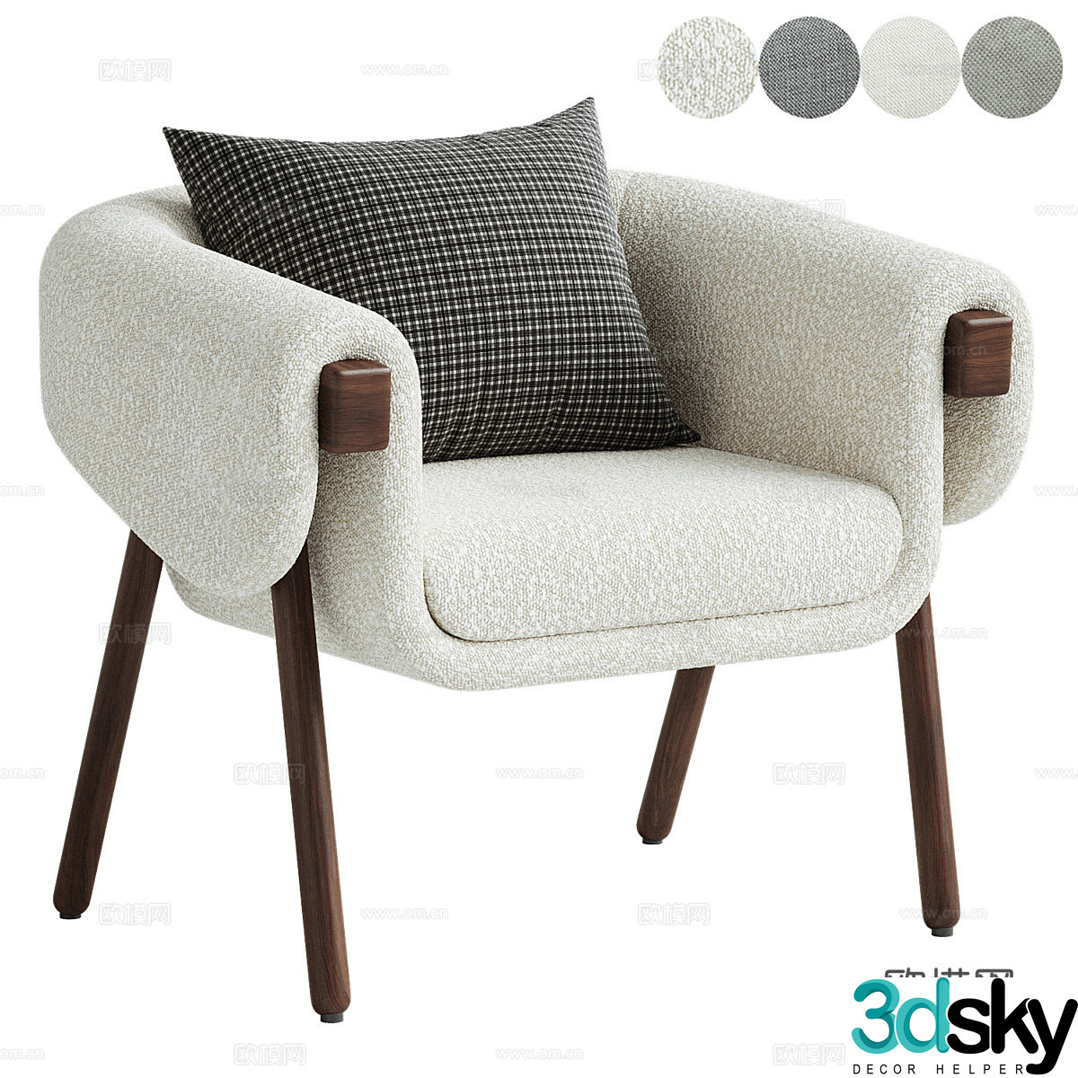 Wasabi Wind Single Chair Wasabi Wind Dining Chair Book Chair B&B Single Chair Lamb Silk Single Chair Lamb Silk Casual 3D Model