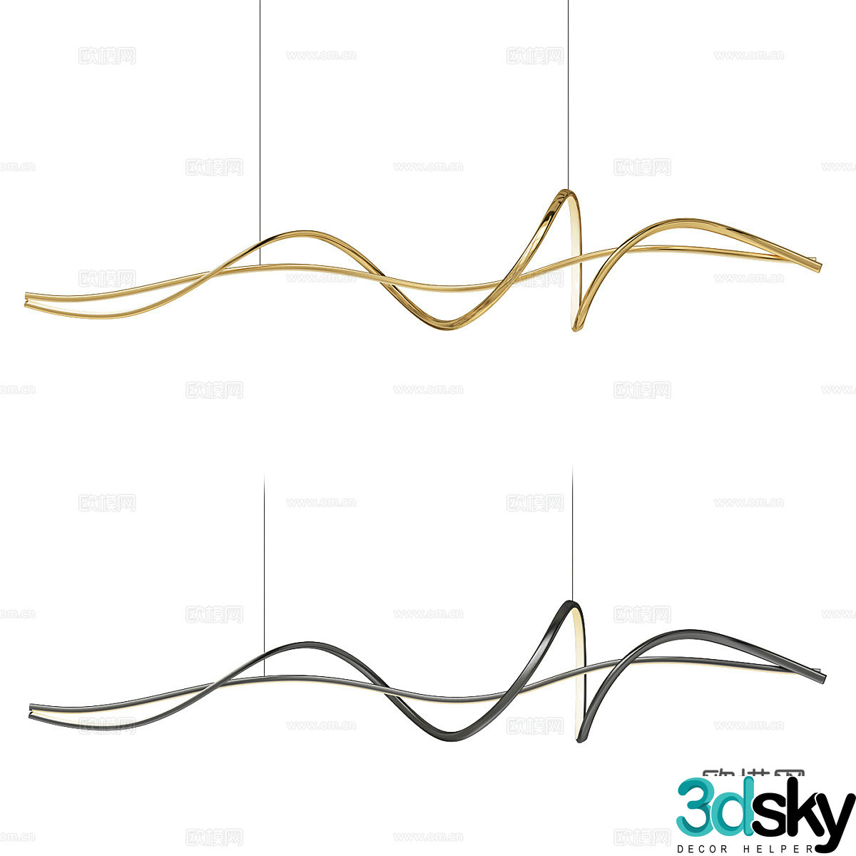 Modern light luxury ESKILD LONG linear chandelier 3d model