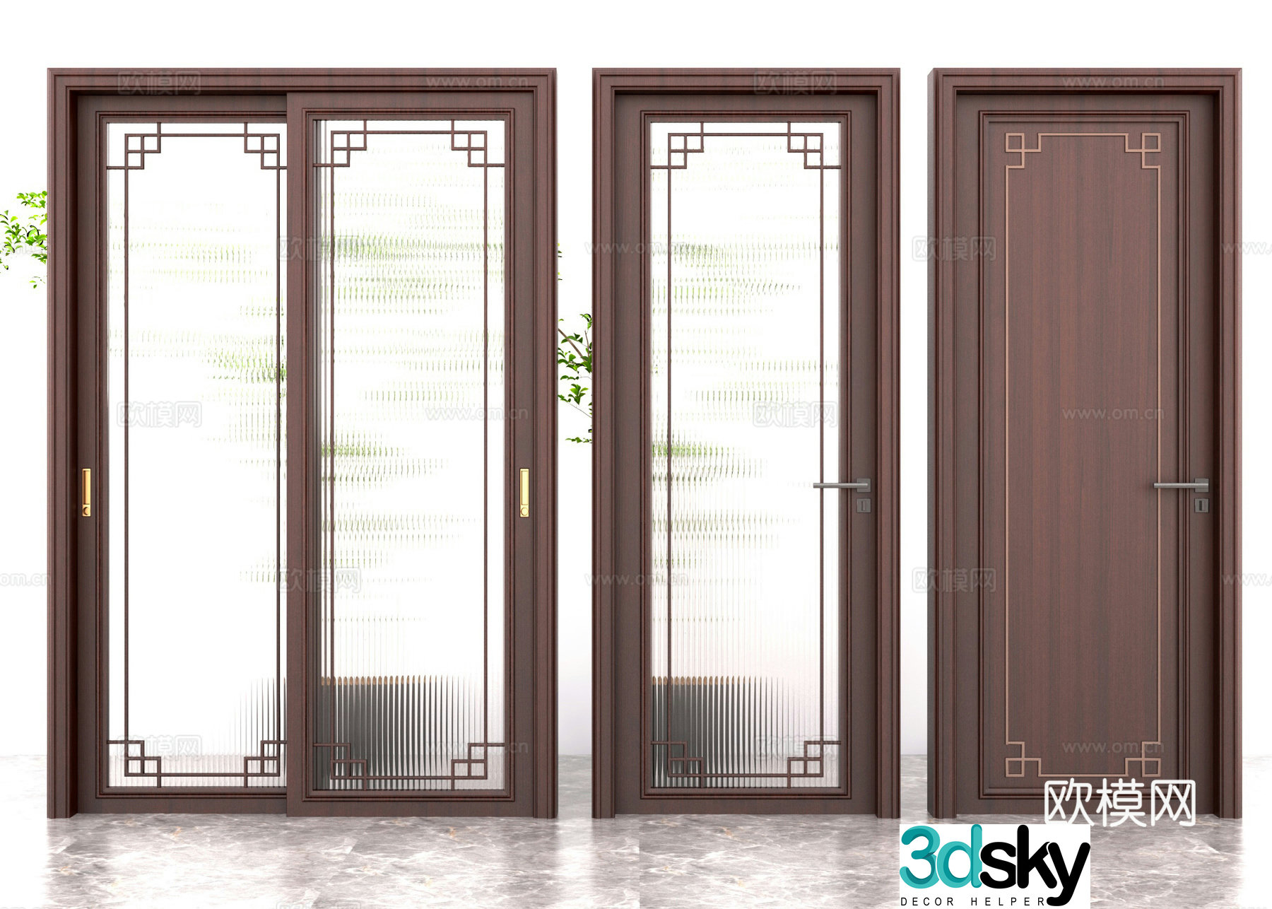Modern password door single-opening wooden door 3d model