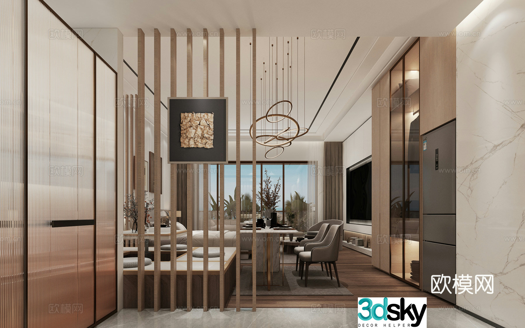 Modern living and dining room 3d model