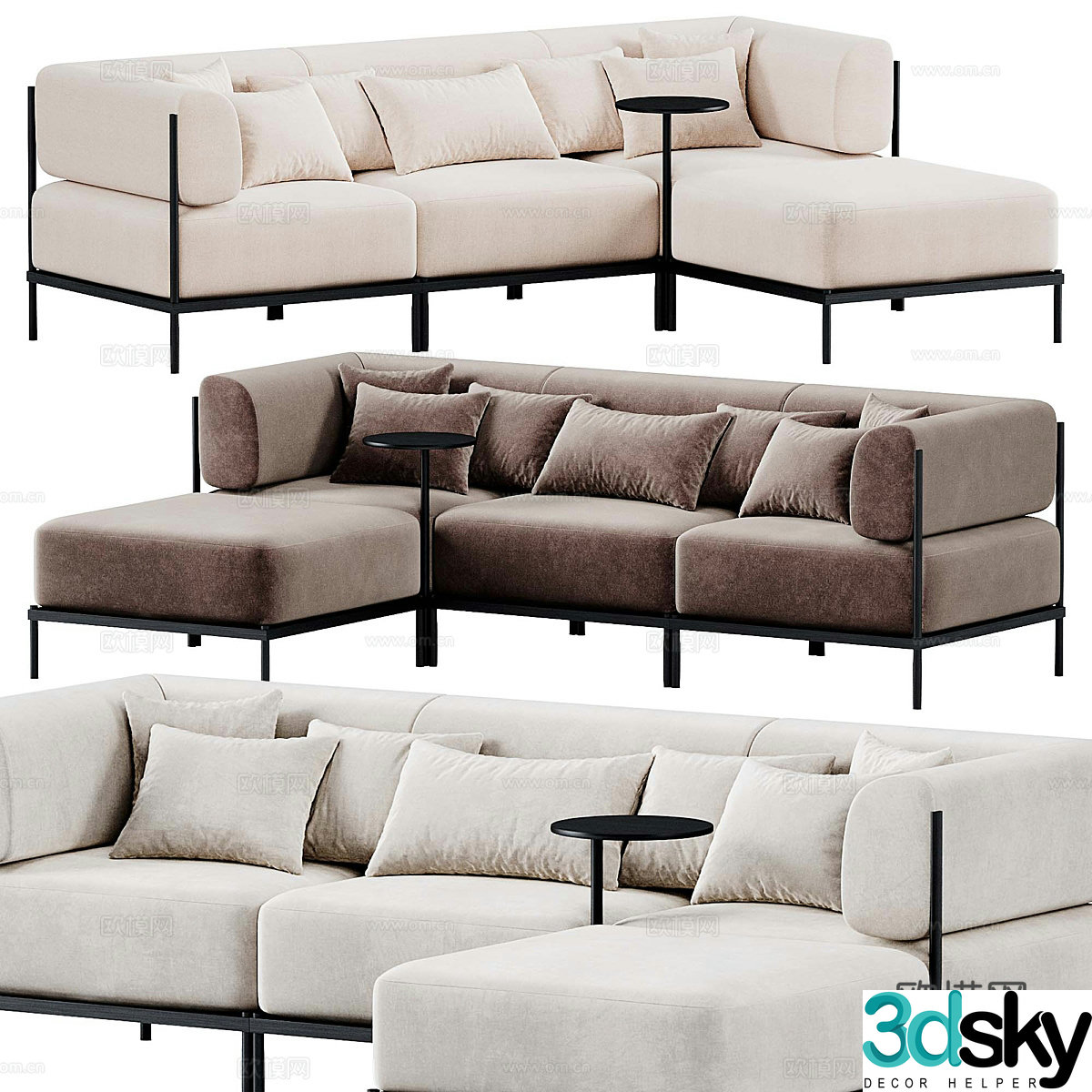 Cream style sofa fabric single sofa fabric three-person sofa casual sofa living room sofa 3D model