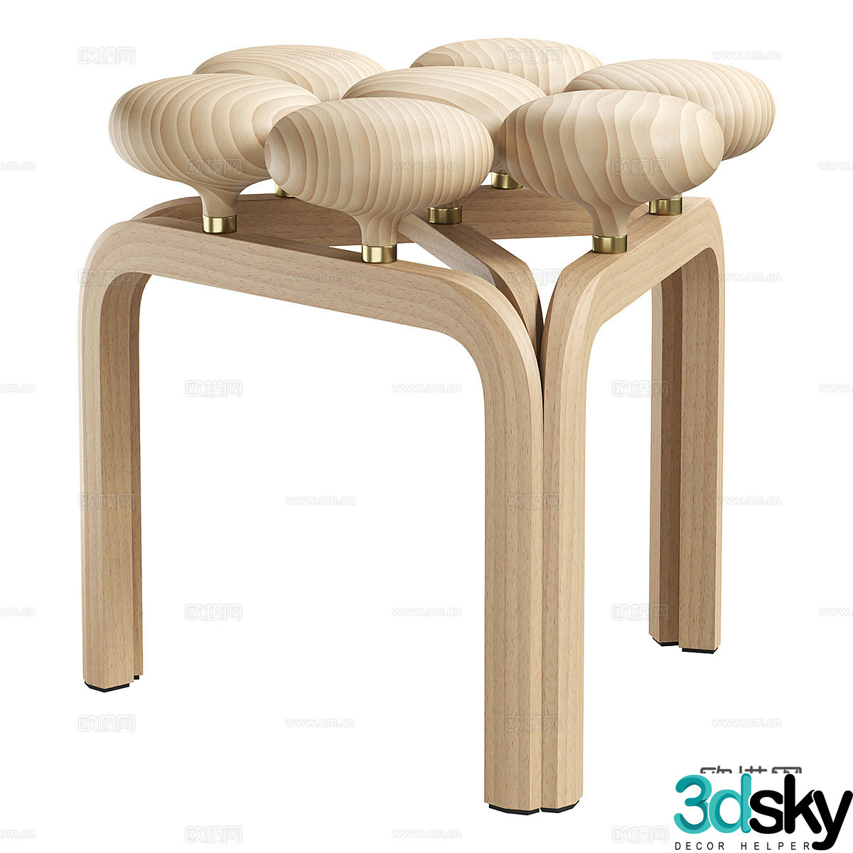 New Chinese wooden stool makeup stool 3D model